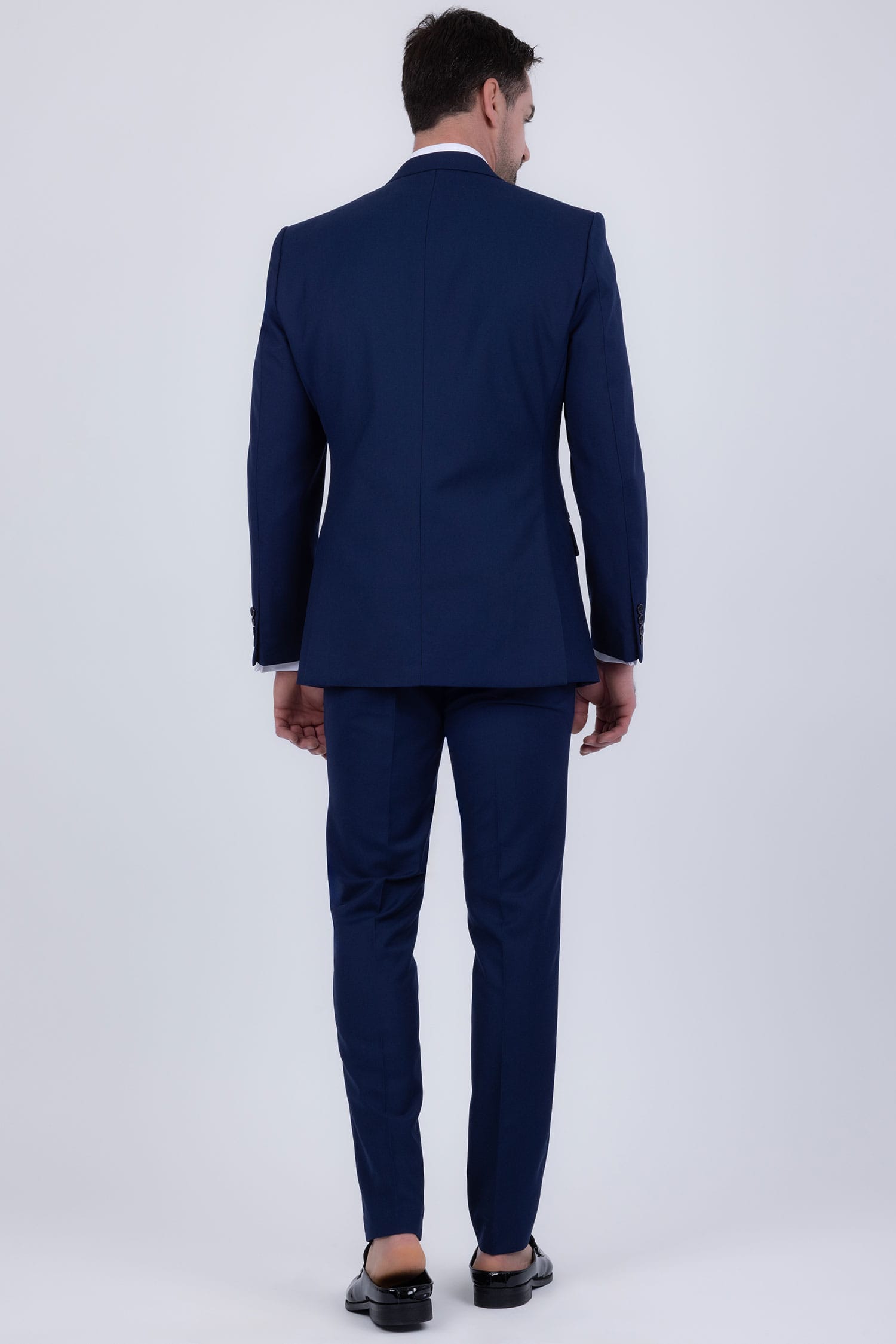 Barabas Men's Solid Color Tailored Matte Peak Shiny Lapel Suit 6SU06 Blue