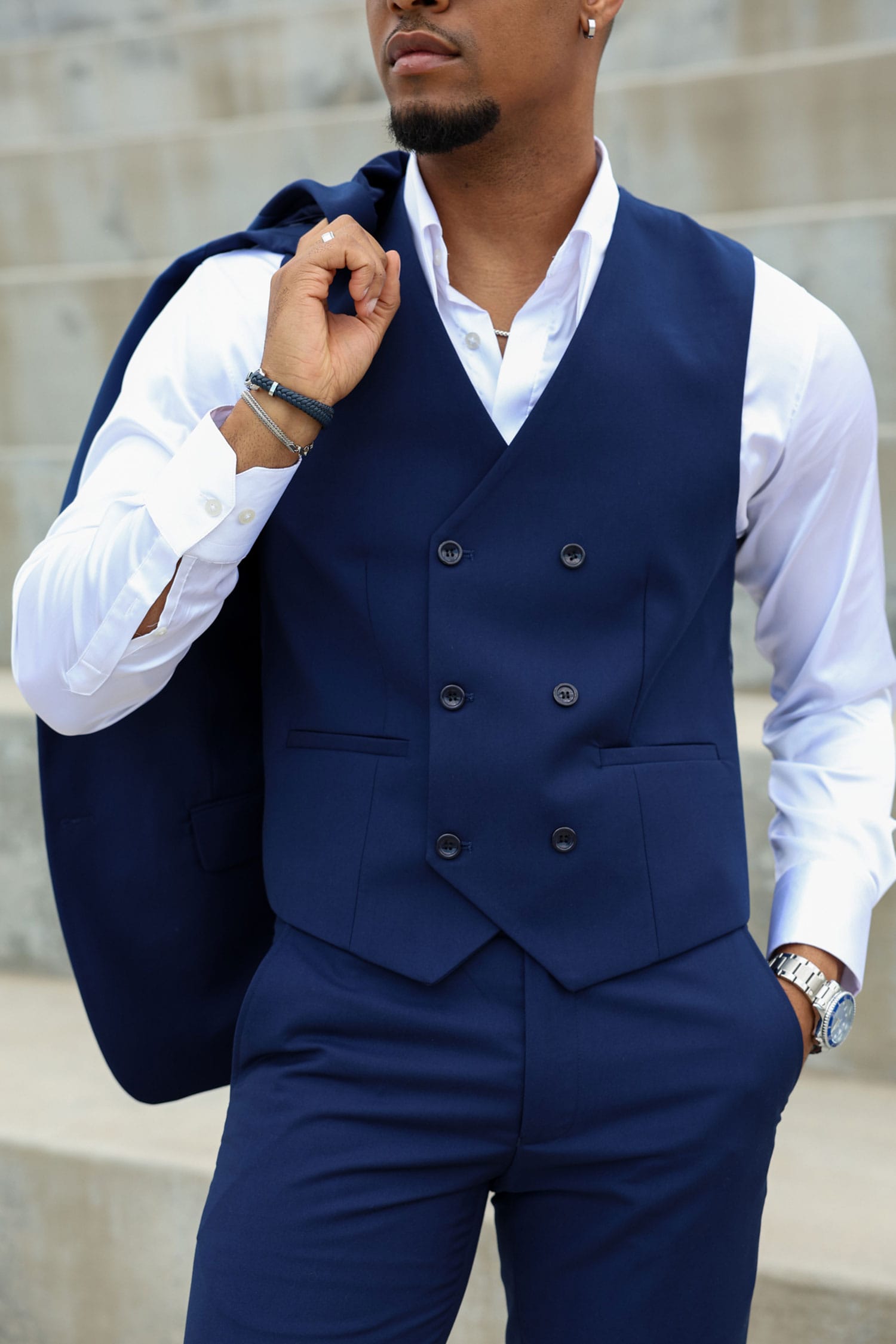 Barabas Men's Solid Color Tailored Matte Peak Shiny Lapel Suit 6SU06 Estate Blue