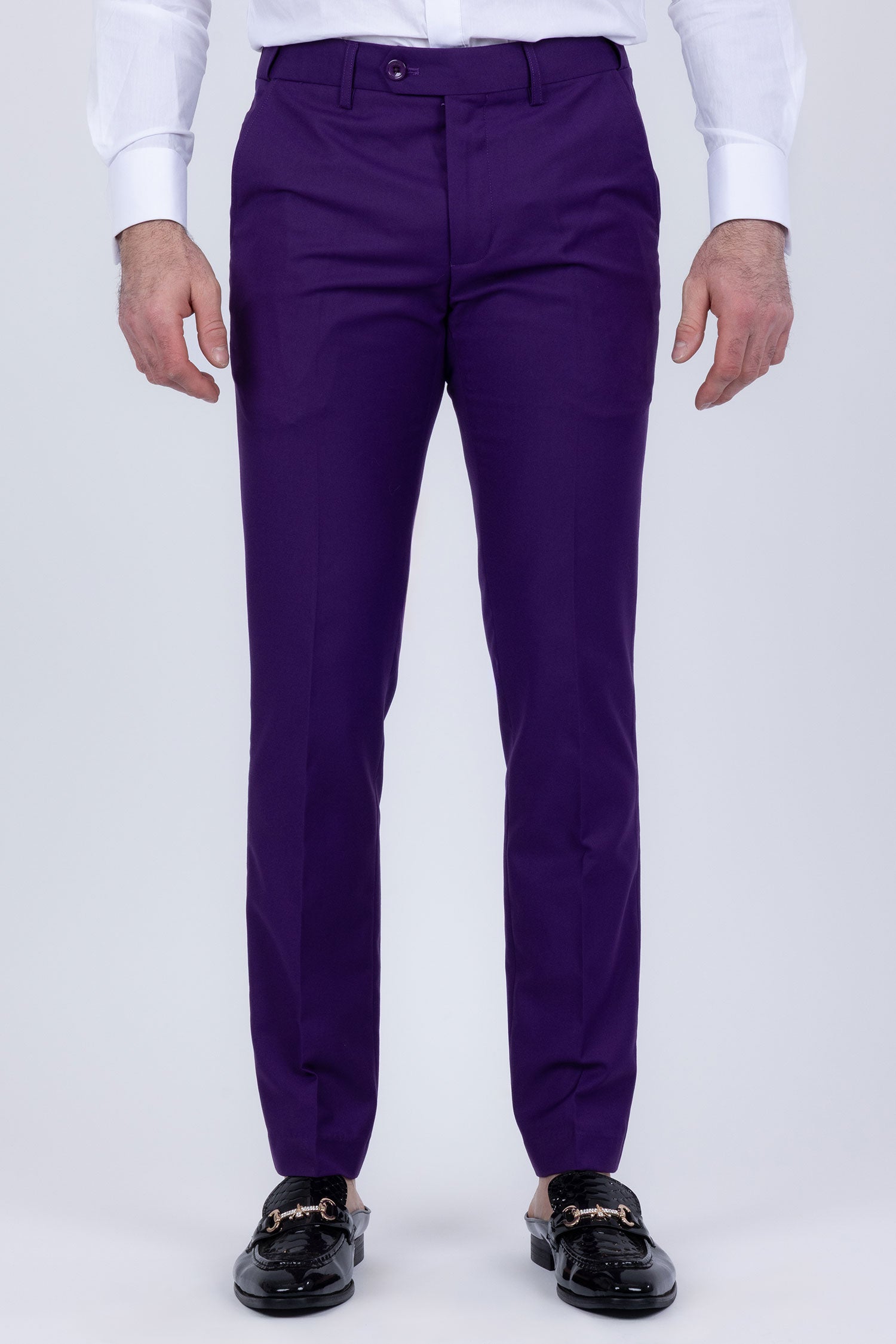 Barabas Men's Solid Color Tailored Matte Peak Shiny Lapel Suit 6SU06 Purple