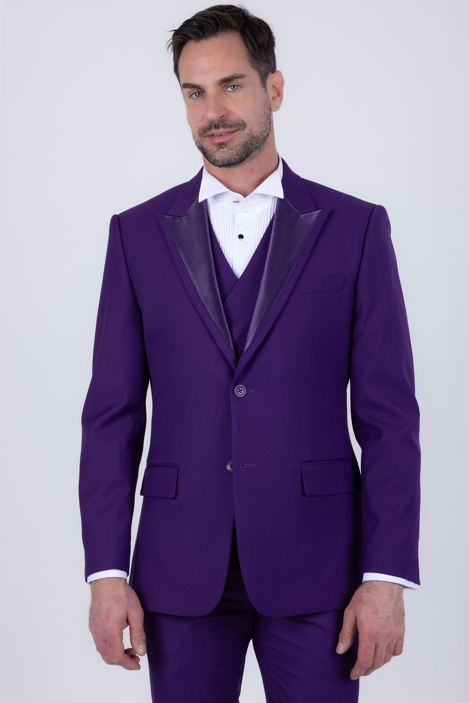 Barabas Men's Solid Color Tailored Matte Peak Shiny Lapel Suit 6SU06 Purple