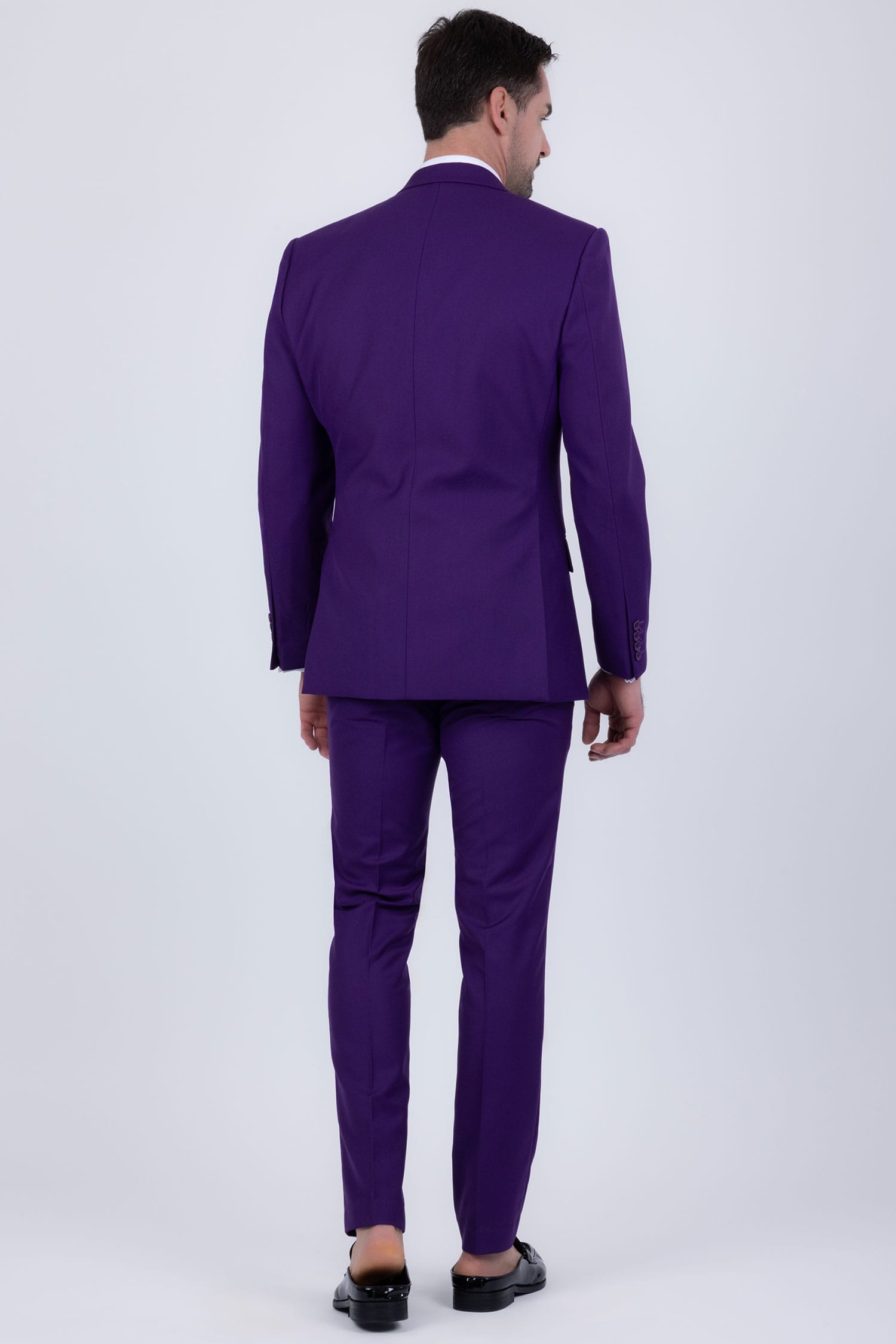 Barabas Men's Solid Color Tailored Matte Peak Shiny Lapel Suit 6SU06 Purple