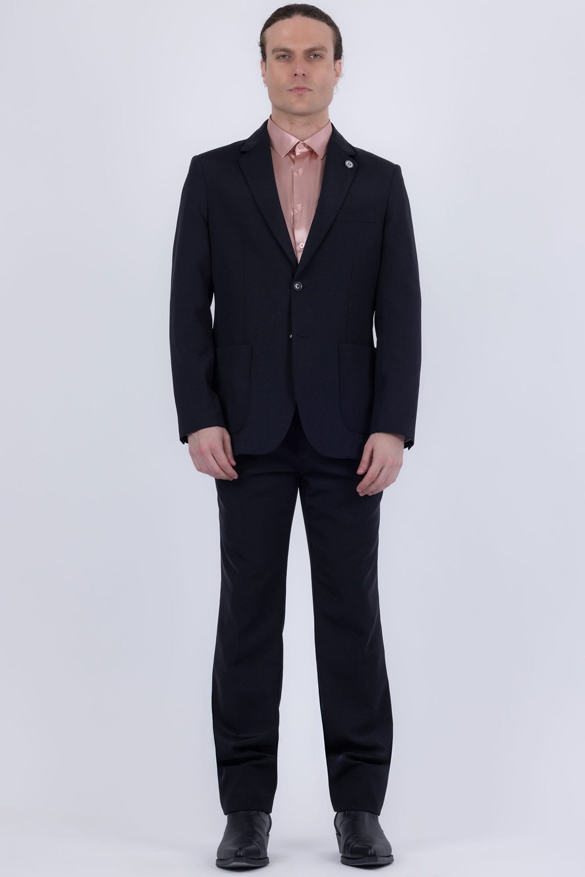 Barabas Men's Smooth Matte Performance Notch Lapel Suit 6SU07 #Color_Black Beauty