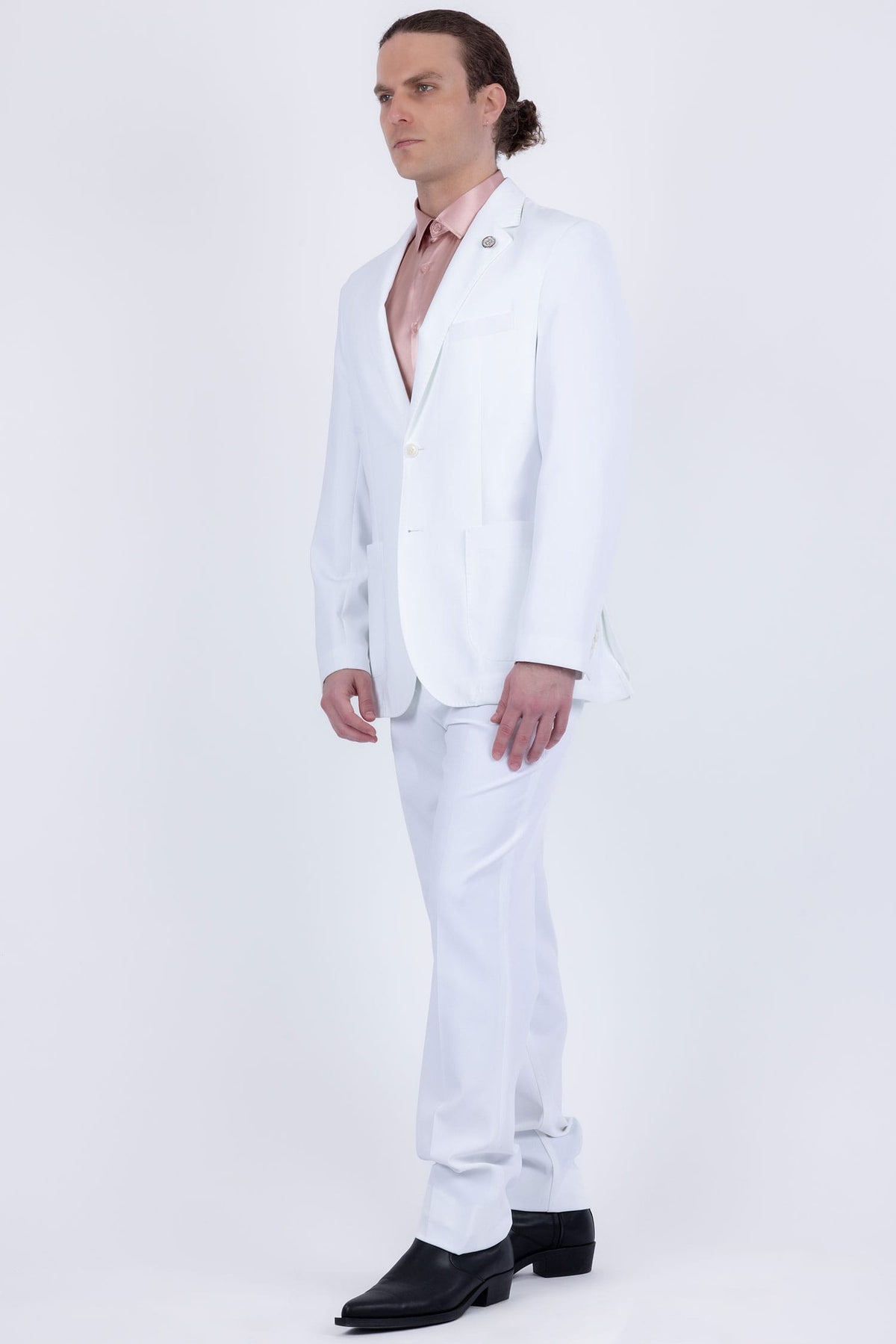 Barabas Men's Smooth Matte Performance Notch Lapel Suit 6SU07 #Color_Bright White