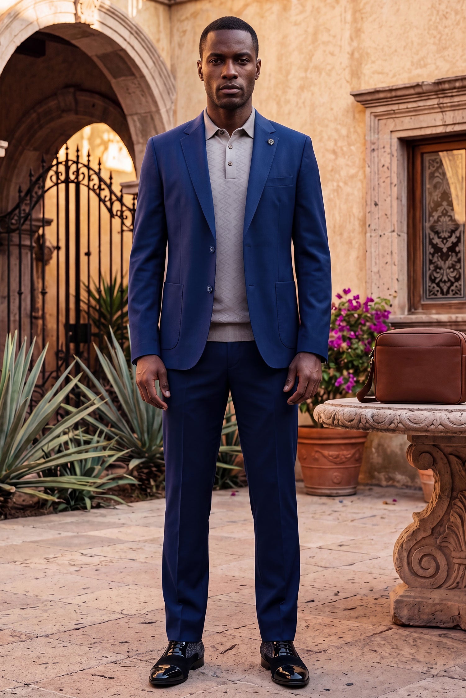 Barabas Men's Smooth Matte Performance Notch Lapel Suit 6SU07 Blue