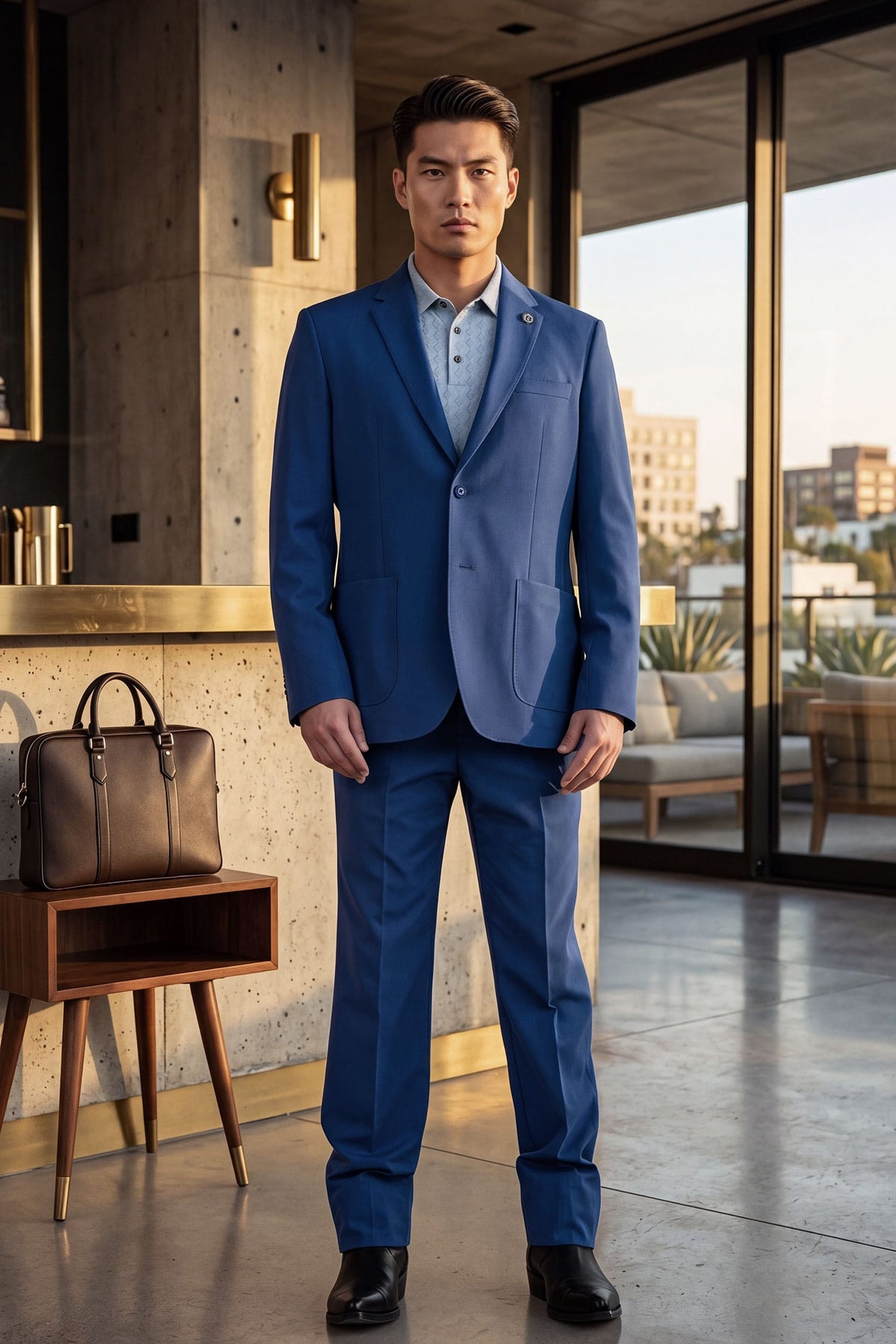 Barabas Men's Essential 2-Pieces 2-Button Notch Lapel Suit Set 6SU08 Blue