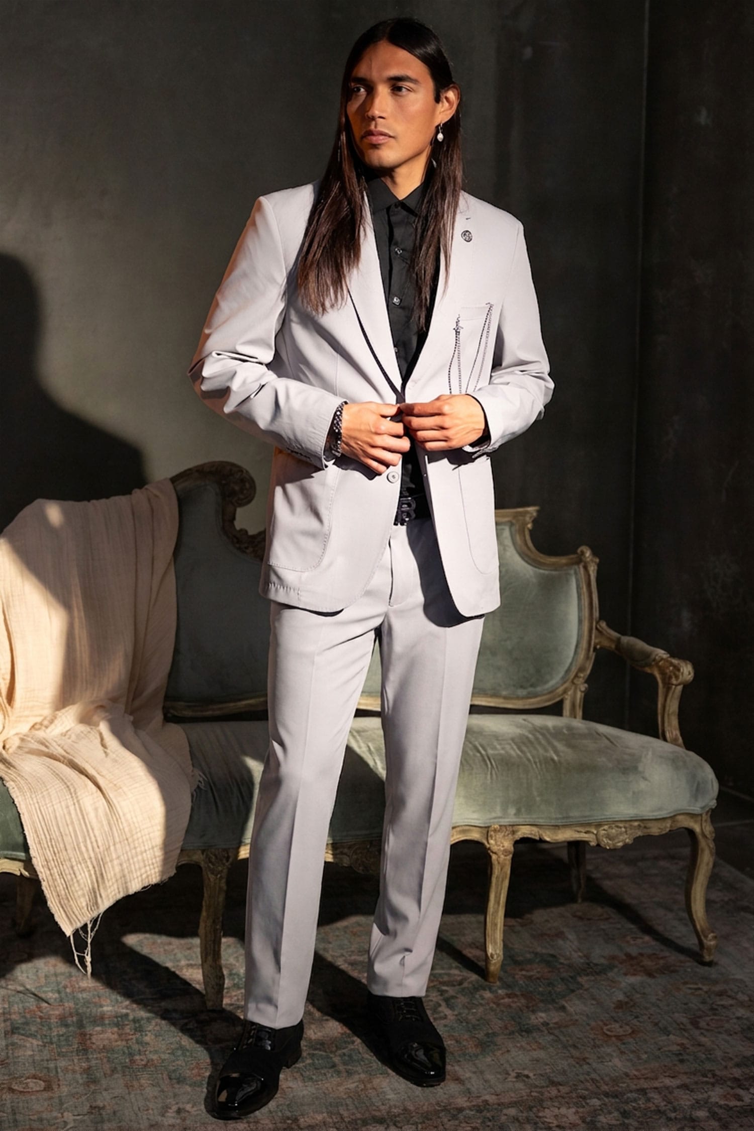 Barabas Men's Essential 2-Pieces 2-Button Notch Lapel Suit Set 6SU08 Silver
