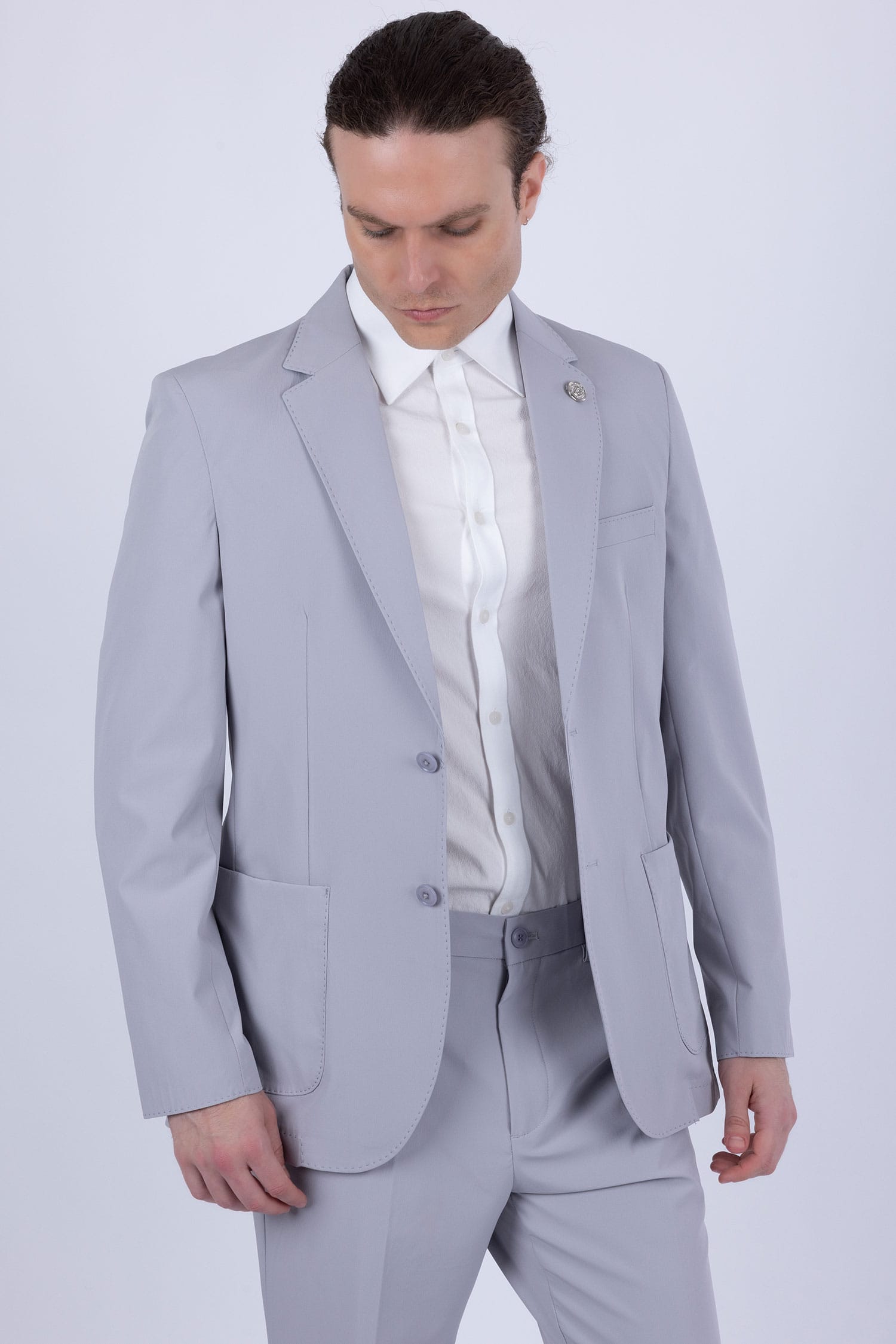 Barabas Men's Essential 2-Pieces 2-Button Notch Lapel Suit Set 6SU08 Silver