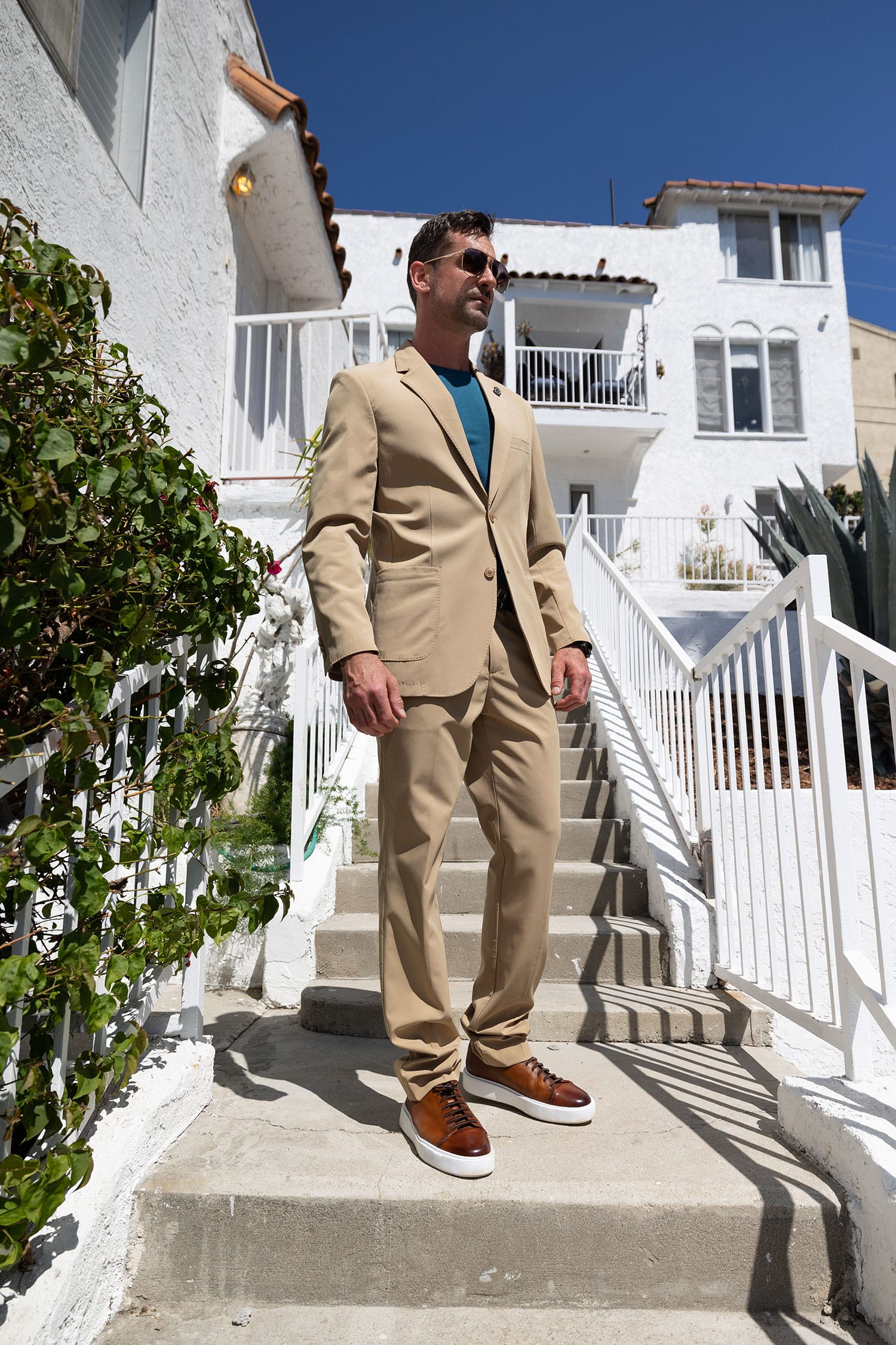 Barabas Men's Essential 2-Pieces 2-Button Notch Lapel Suit Set 6SU08 Tan