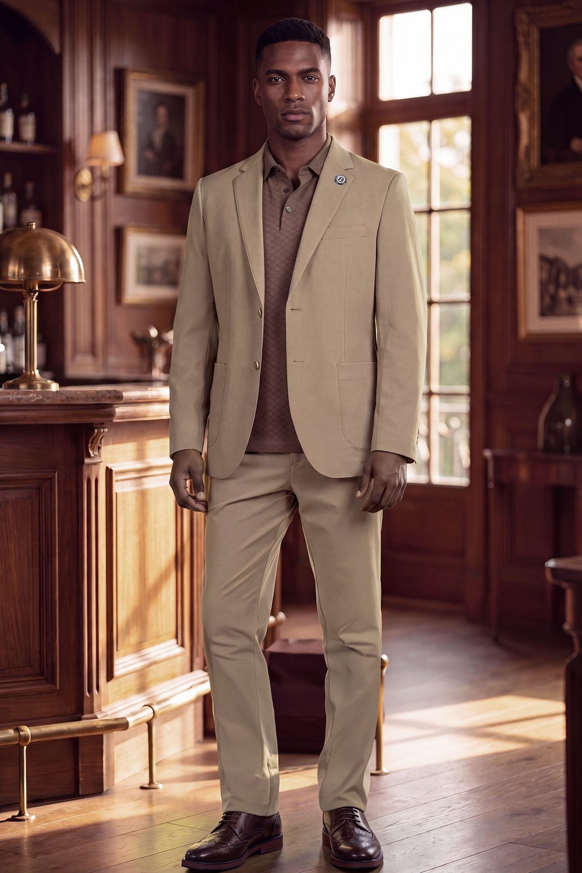 Barabas Men's Essential 2-Pieces 2-Button Notch Lapel Suit Set 6SU08 Tan