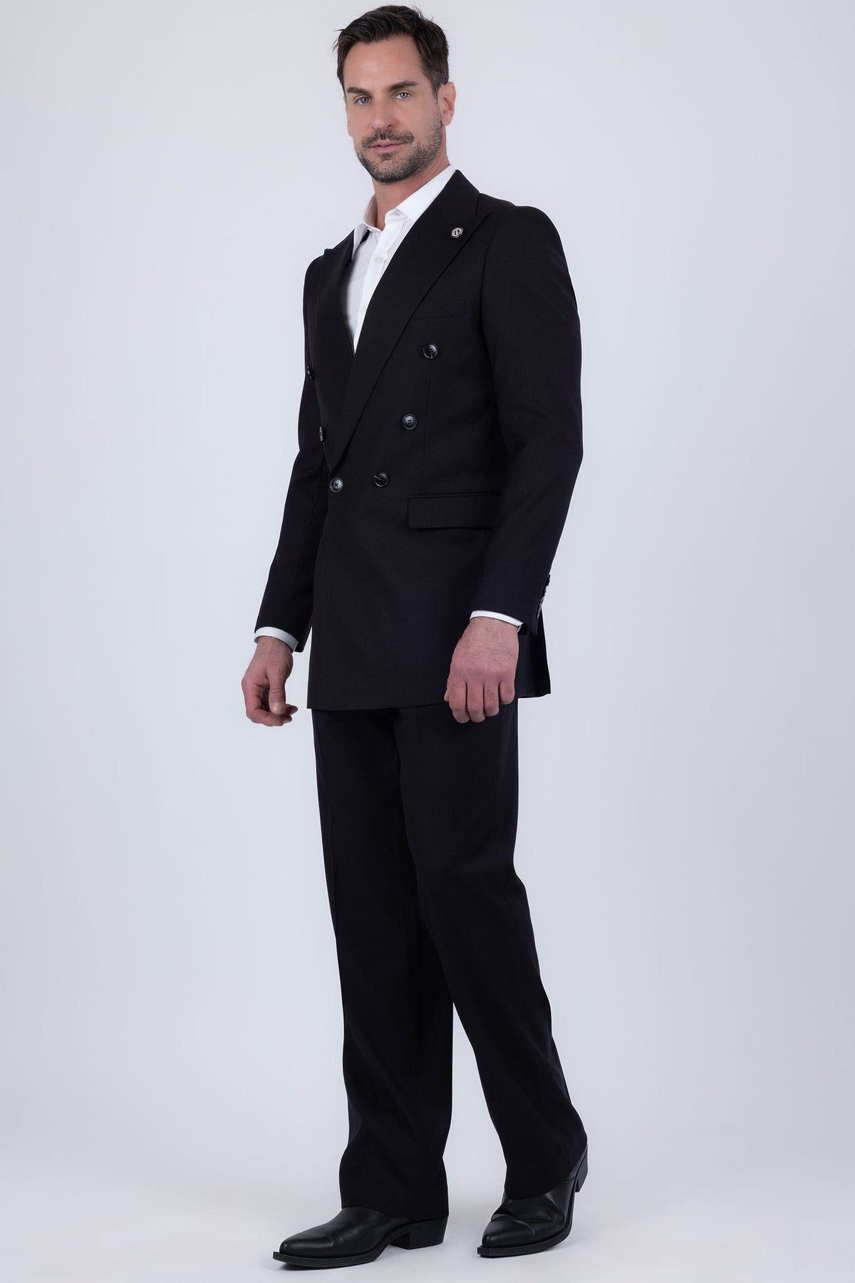 Barabas Men's Solid Color 2-Pieces Set Peak Lapel Suit 6SU10 Black