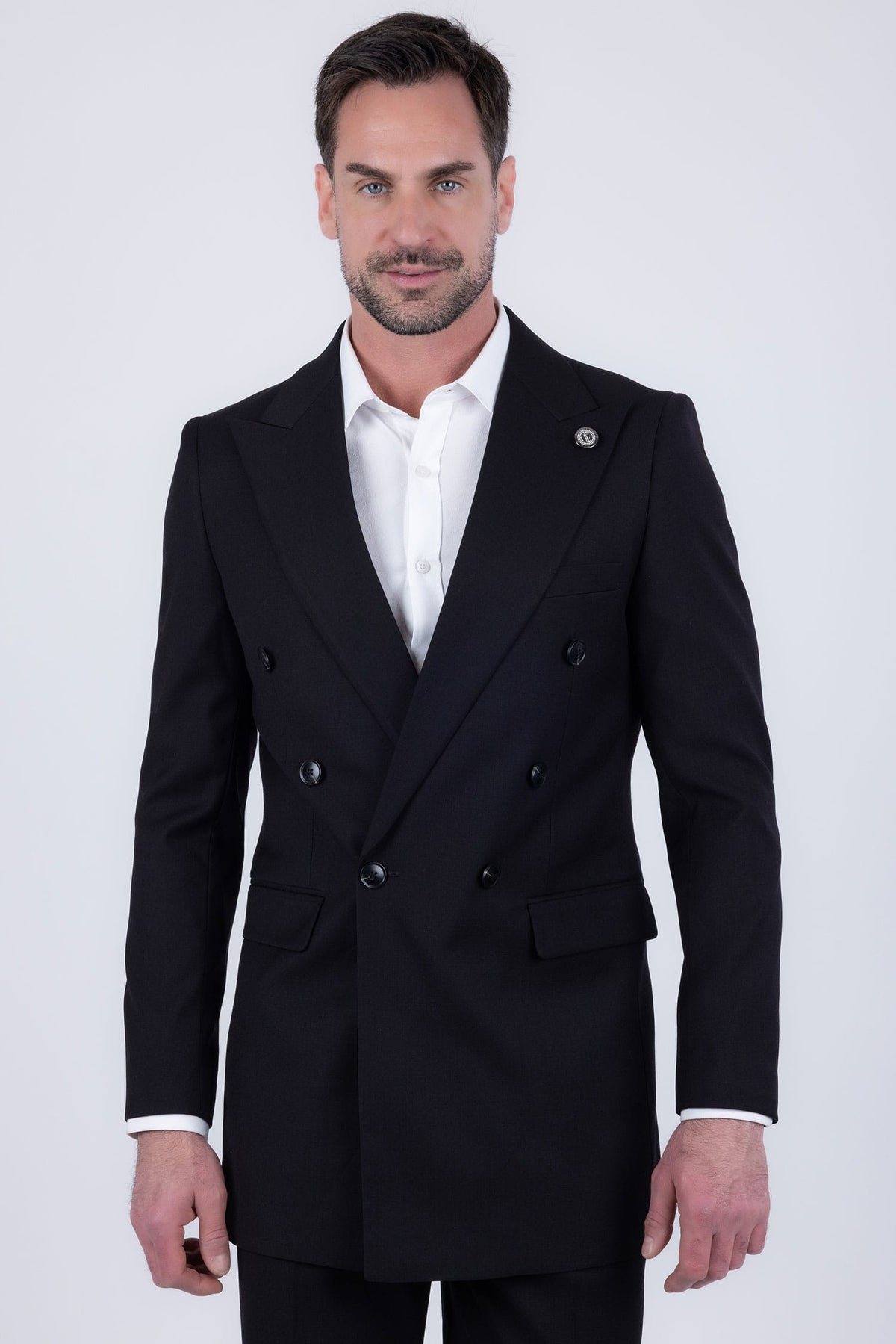 Barabas Men's Solid Color 2-Pieces Set Peak Lapel Suit 6SU10 Black