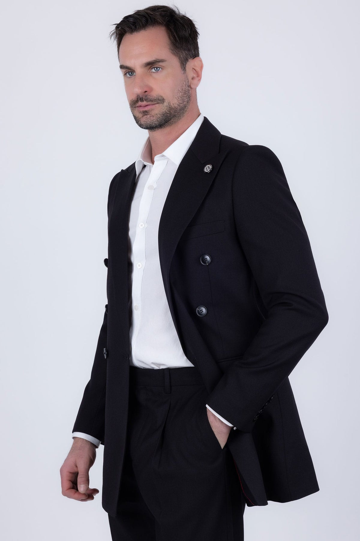 Barabas Men's Solid Color 2-Pieces Set Peak Lapel Suit 6SU10 Black