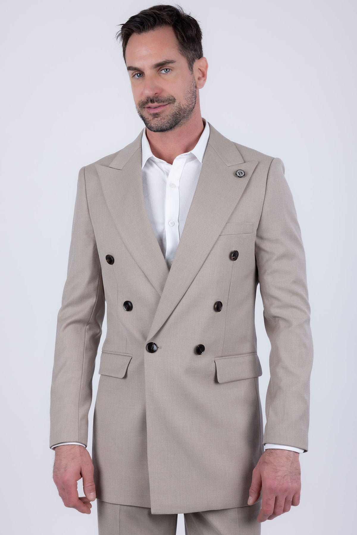 Barabas Men's Solid Color 2-Pieces Set Peak Lapel Suit 6SU10 Brown