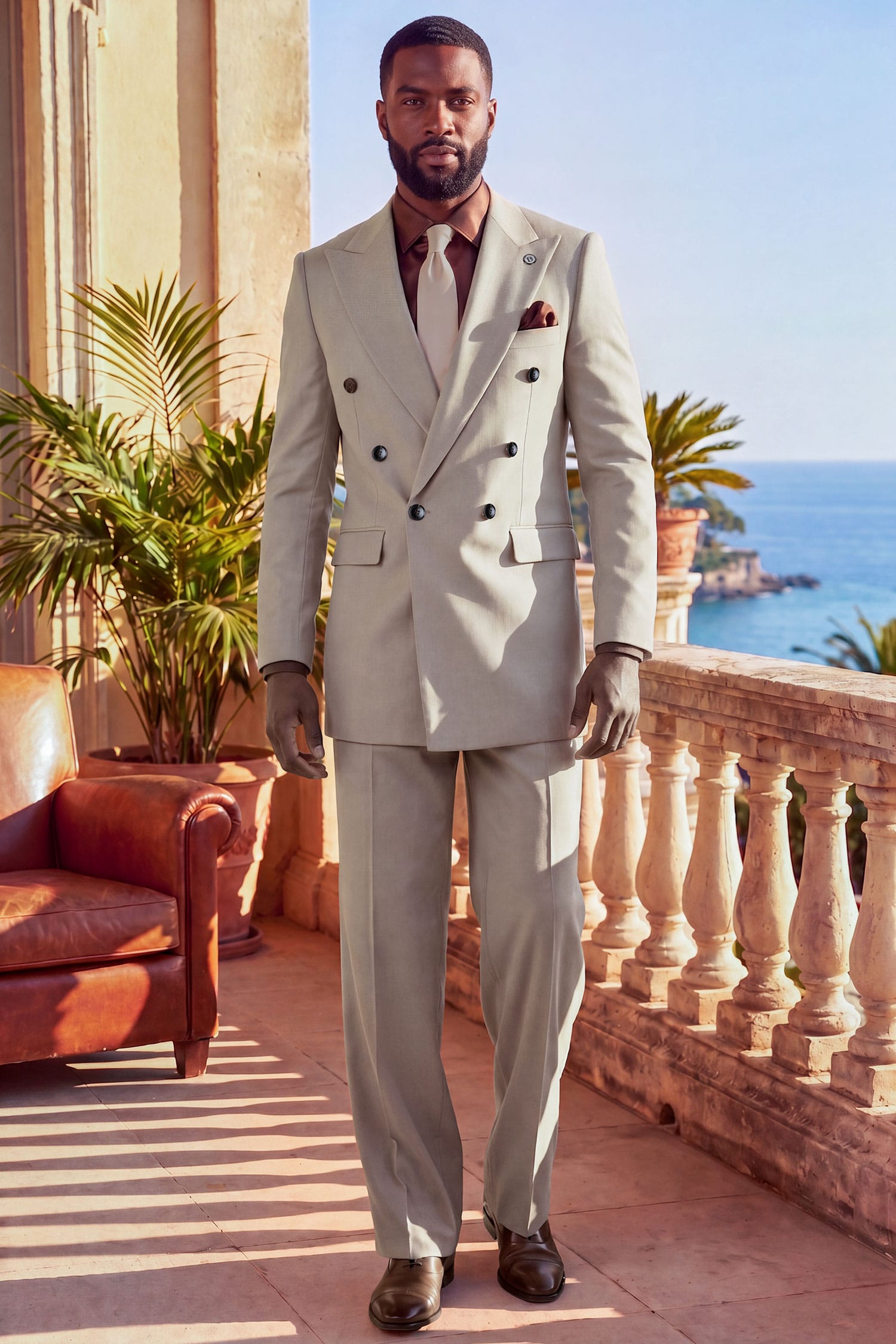 Barabas Men's Solid Color 2-Pieces Set Peak Lapel Suit 6SU10 Cream