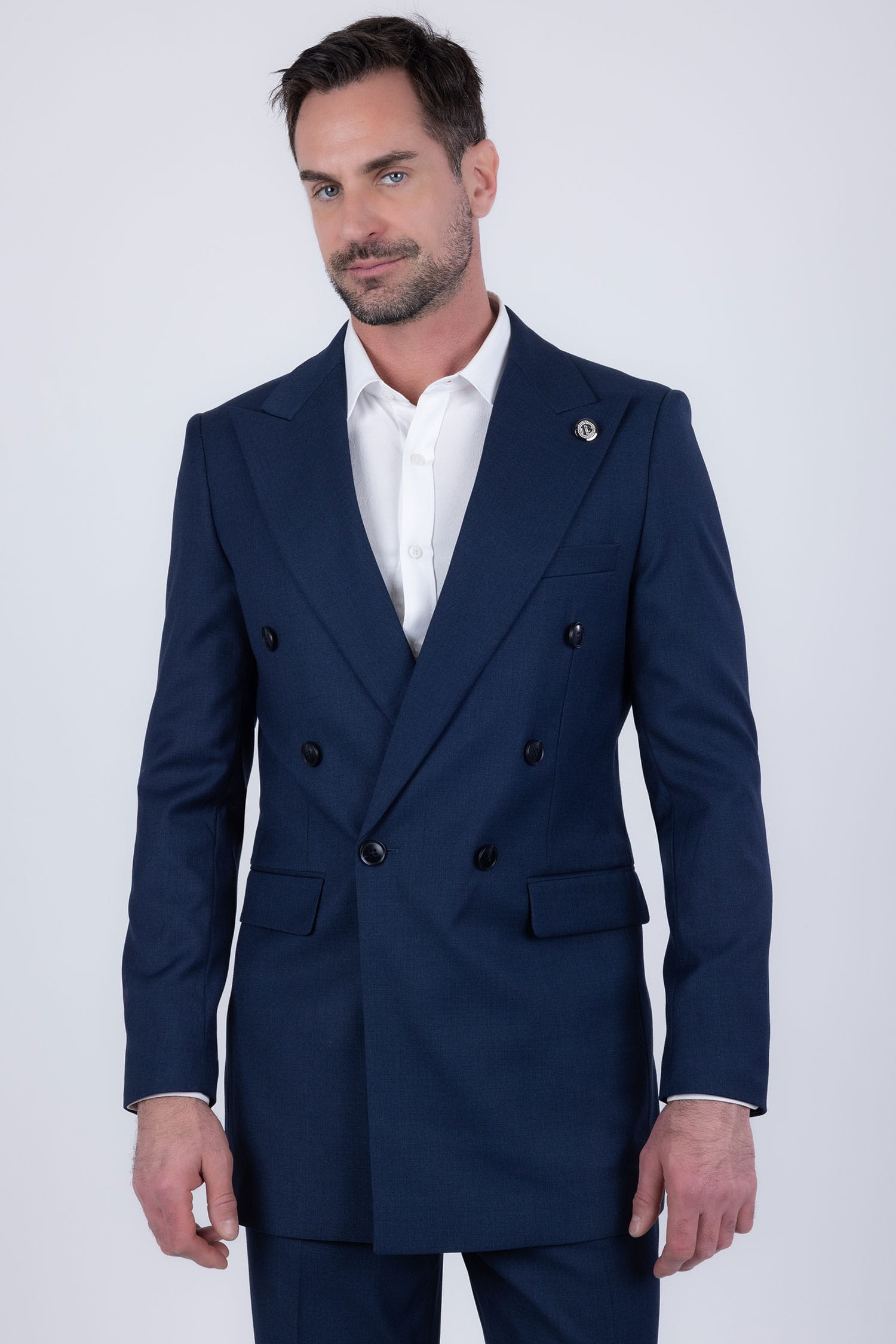 Barabas Men's Solid Color 2-Pieces Set Peak Lapel Suit 6SU10 Navy
