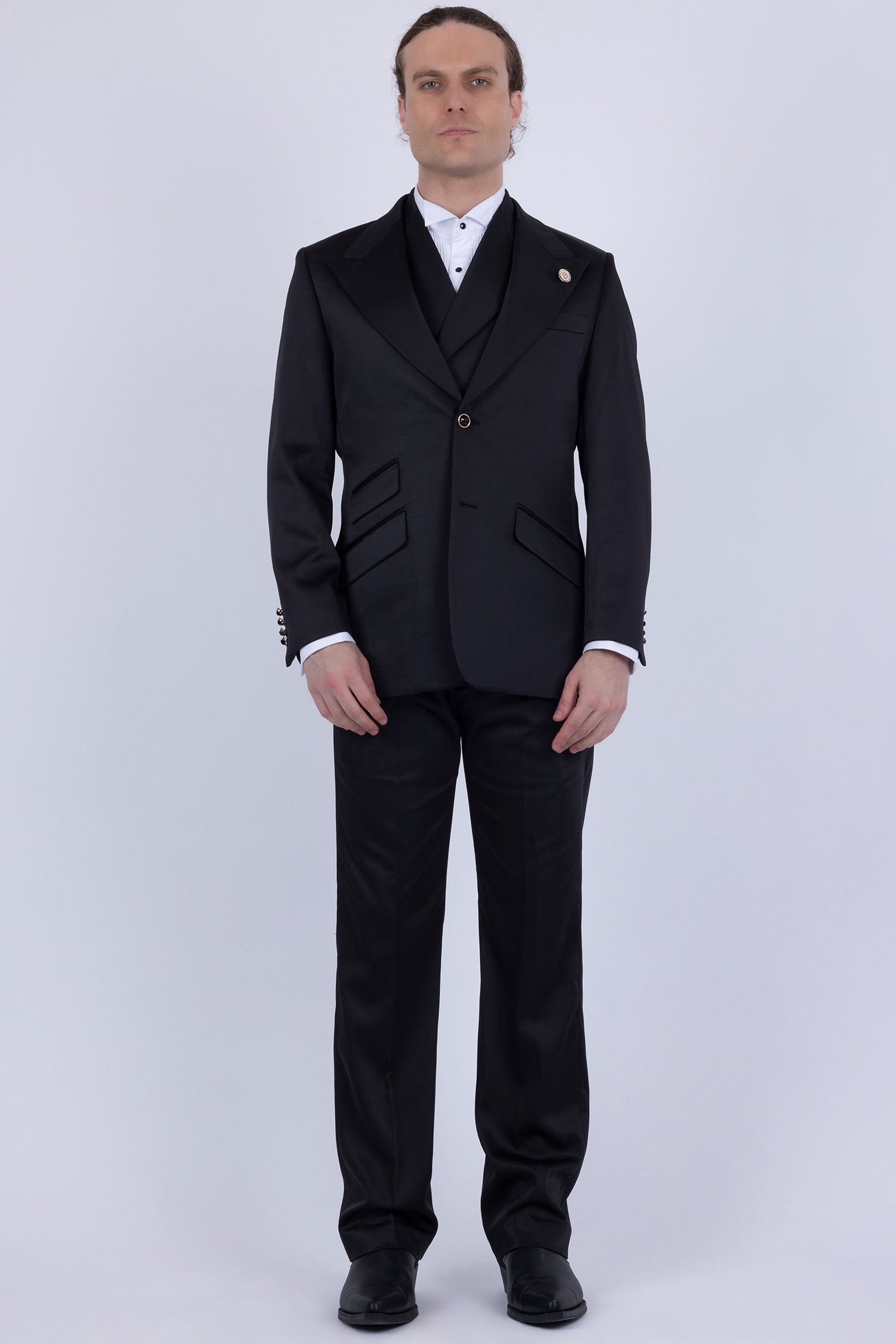 Barabas Men's Solid Color 3-Pieces Peak Lapel Suit Set 6SU11 Black
