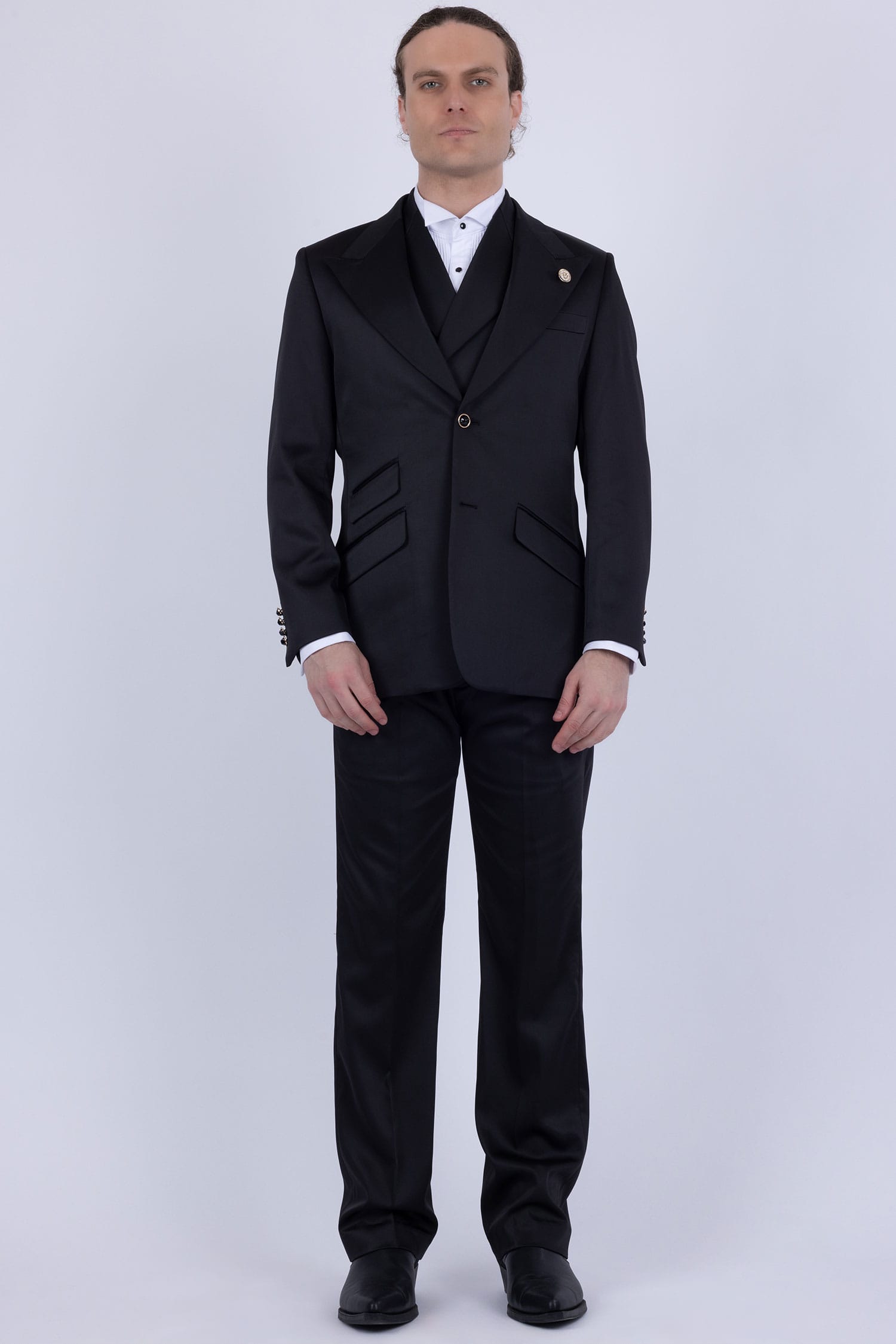 Barabas Men's Solid Color 3-Pieces Peak Lapel Suit Set 6SU11 Black