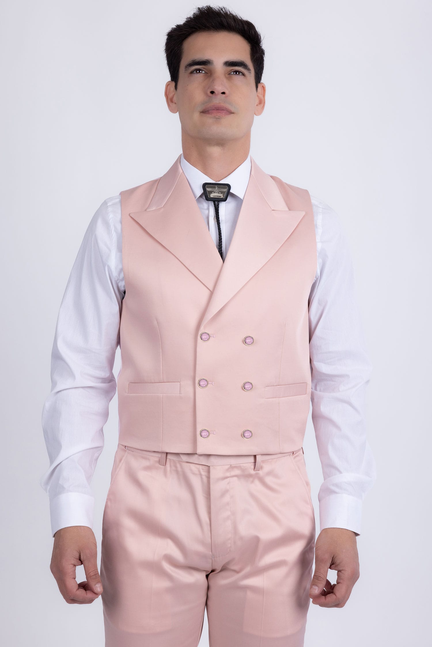 Barabas Men's Solid Color 3-Pieces Peak Lapel Suit Set 6SU11 Peach
