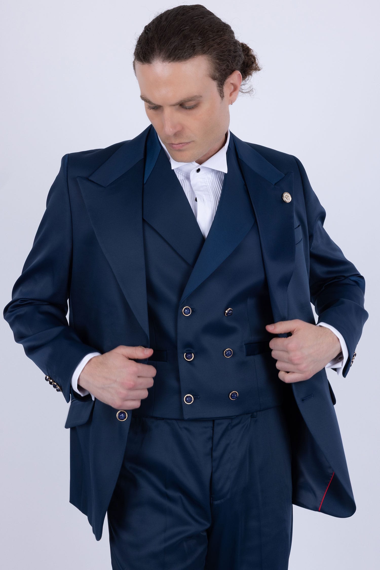 Barabas Men's Solid Color 3-Pieces Peak Lapel Suit Set 6SU11 Estate Blue