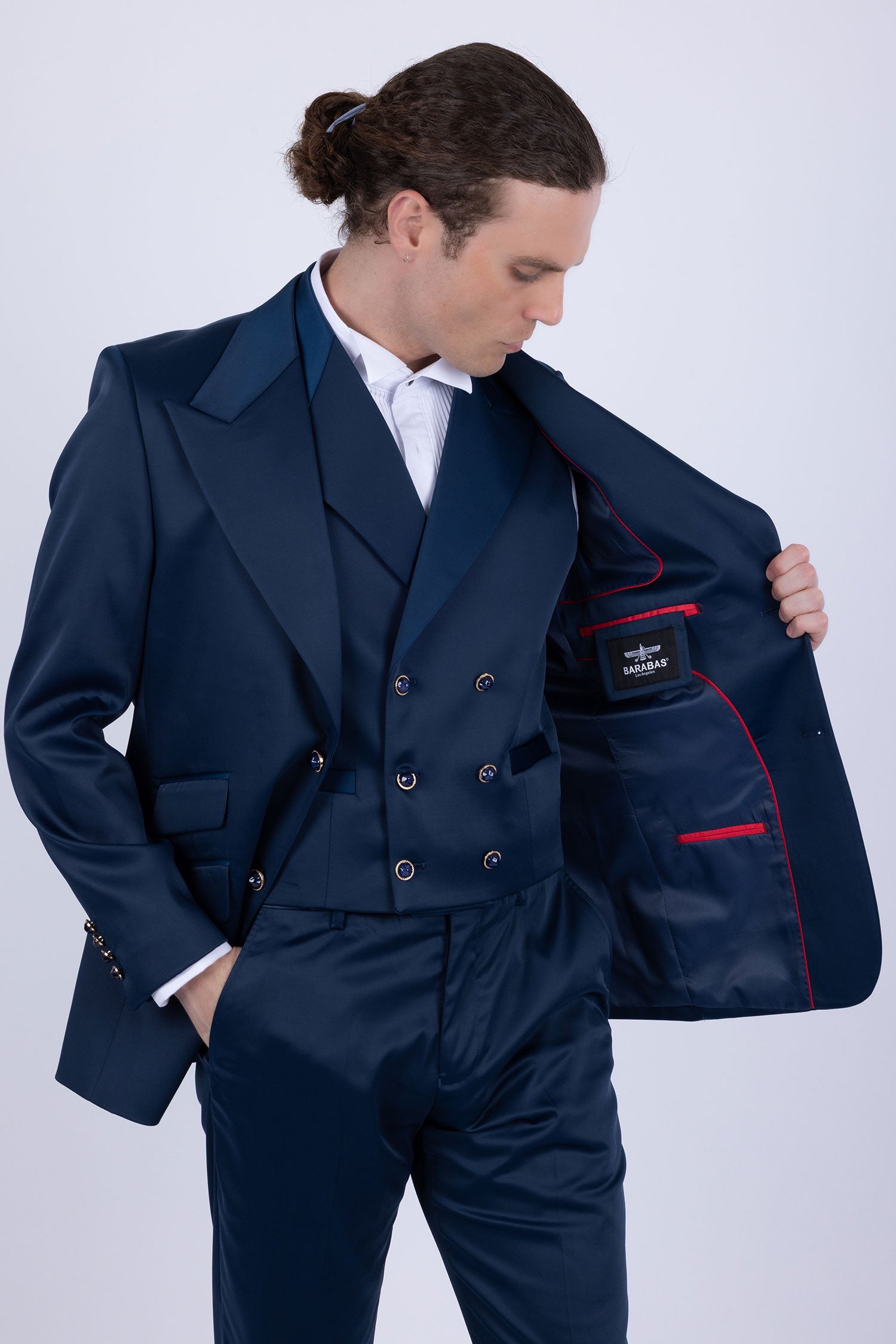 Barabas Men's Solid Color 3-Pieces Peak Lapel Suit Set 6SU11 Blue