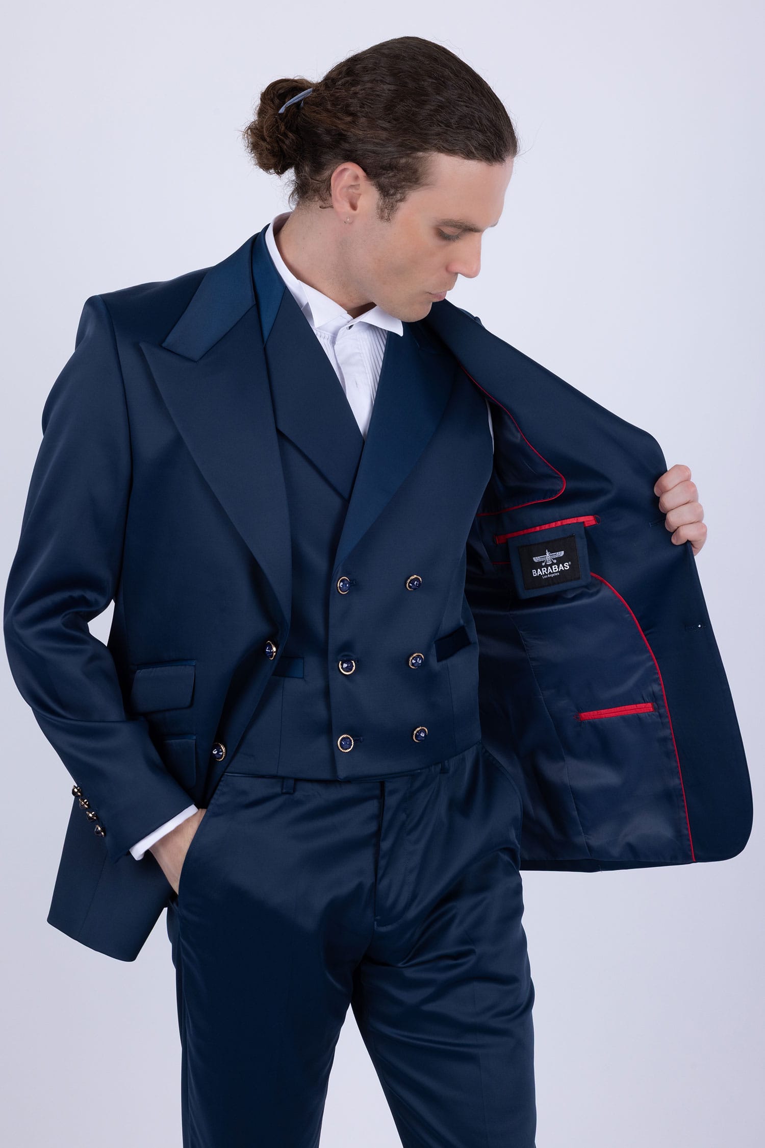 Barabas Men's Solid Color 3-Pieces Peak Lapel Suit Set 6SU11 Blue