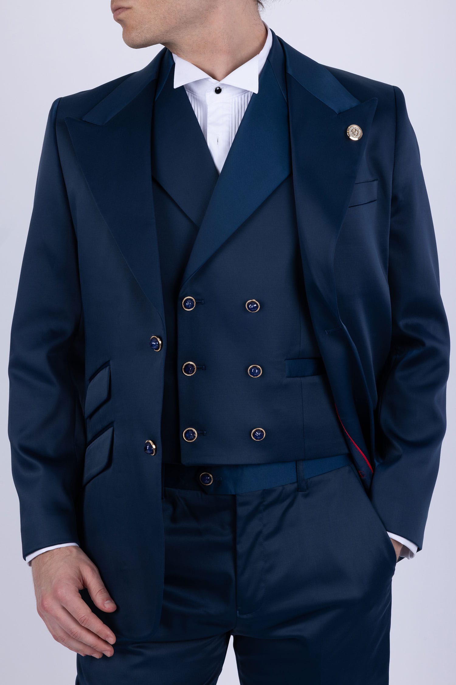 Barabas Men's Solid Color 3-Pieces Peak Lapel Suit Set 6SU11 Blue