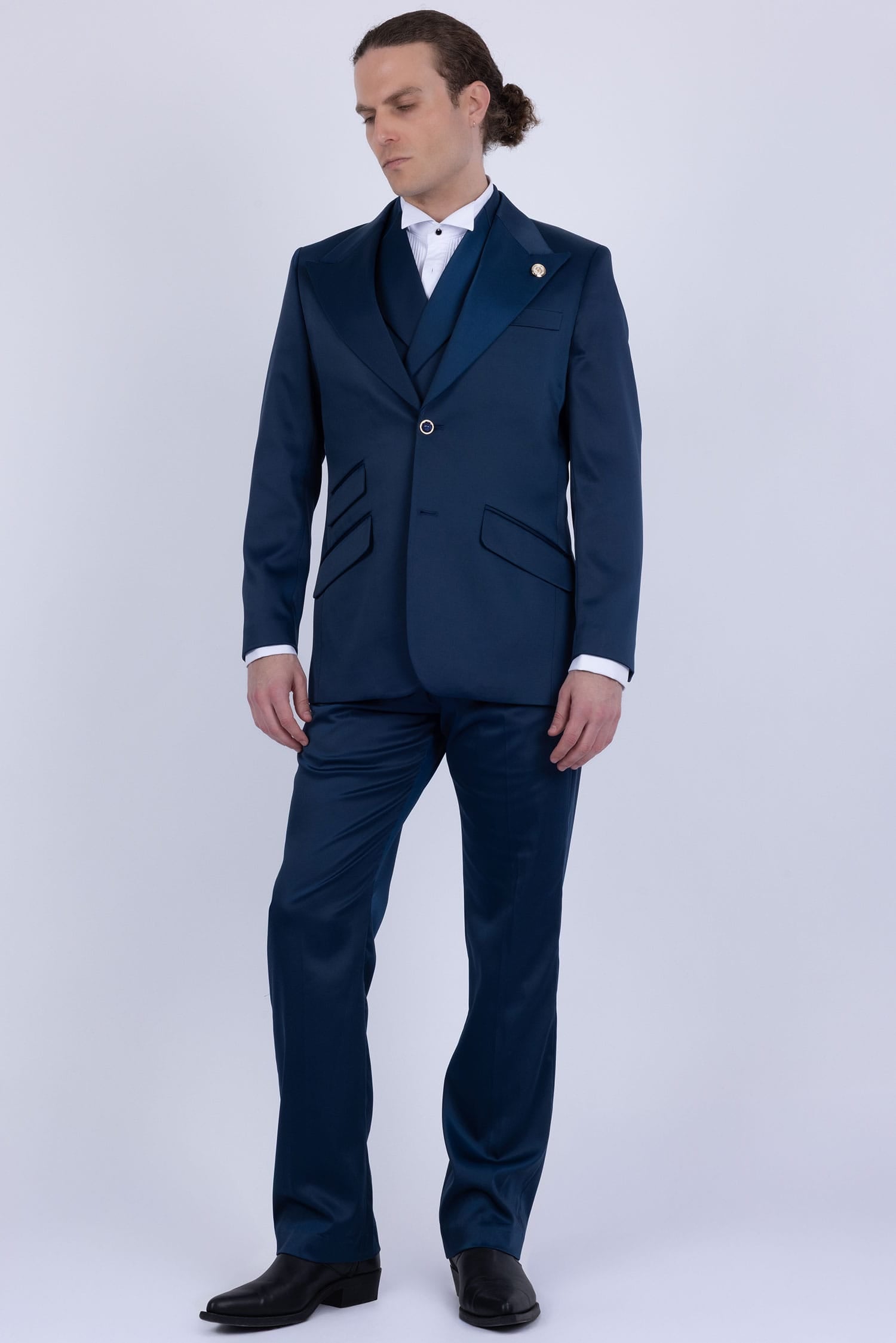 Barabas Men's Solid Color 3-Pieces Peak Lapel Suit Set 6SU11 Blue