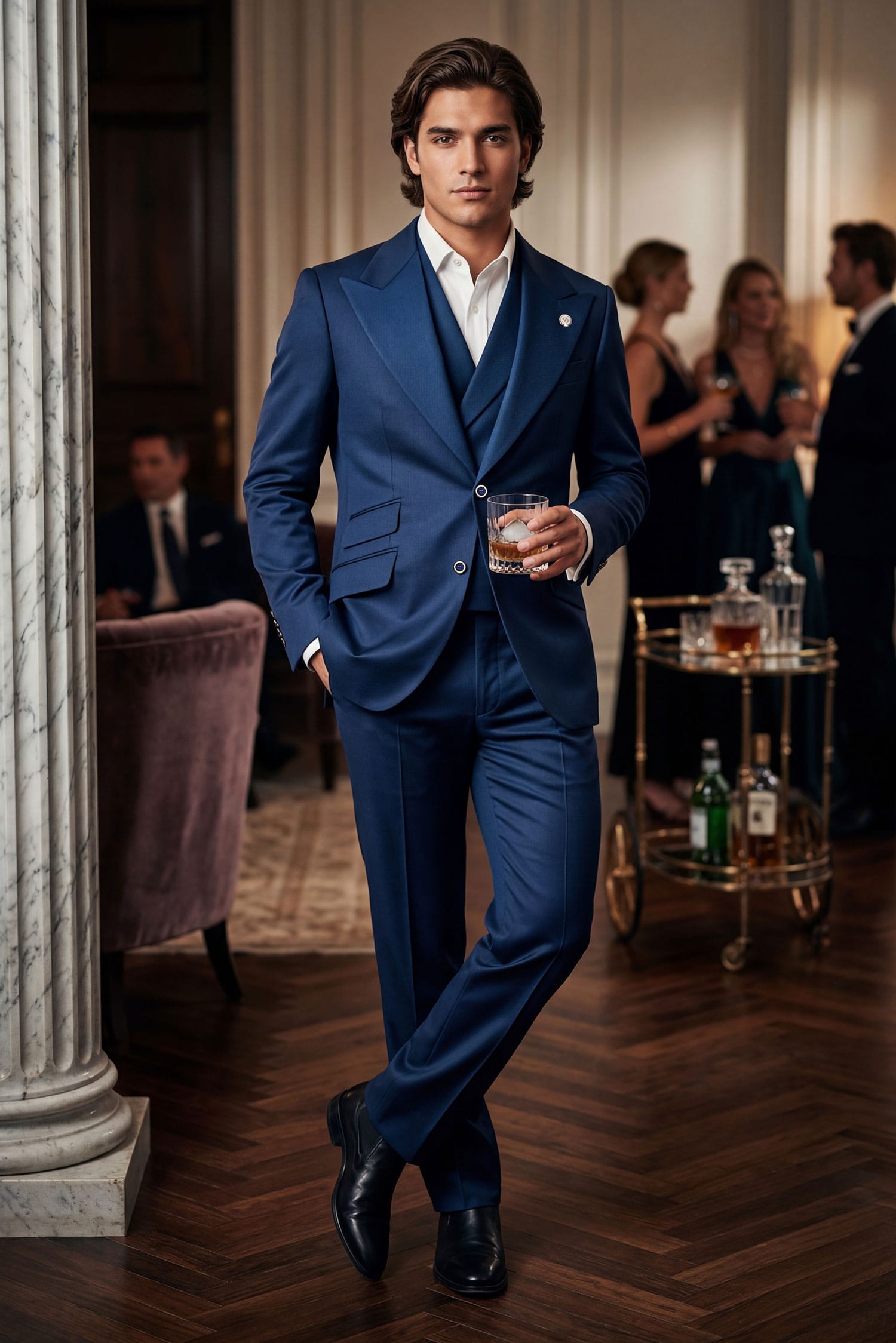 Barabas Men's Solid Color 3-Pieces Peak Lapel Suit Set 6SU11 Estate Blue