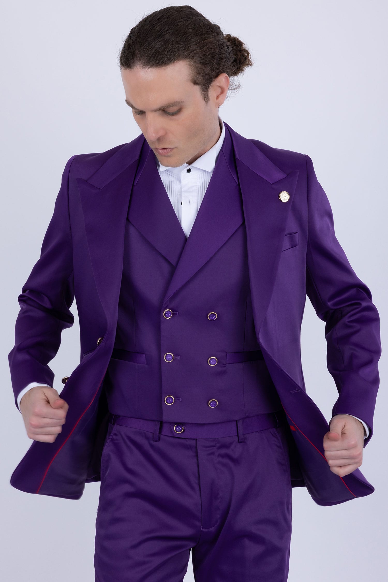 Barabas Men's Solid Color 3-Pieces Peak Lapel Suit Set 6SU11 Purple