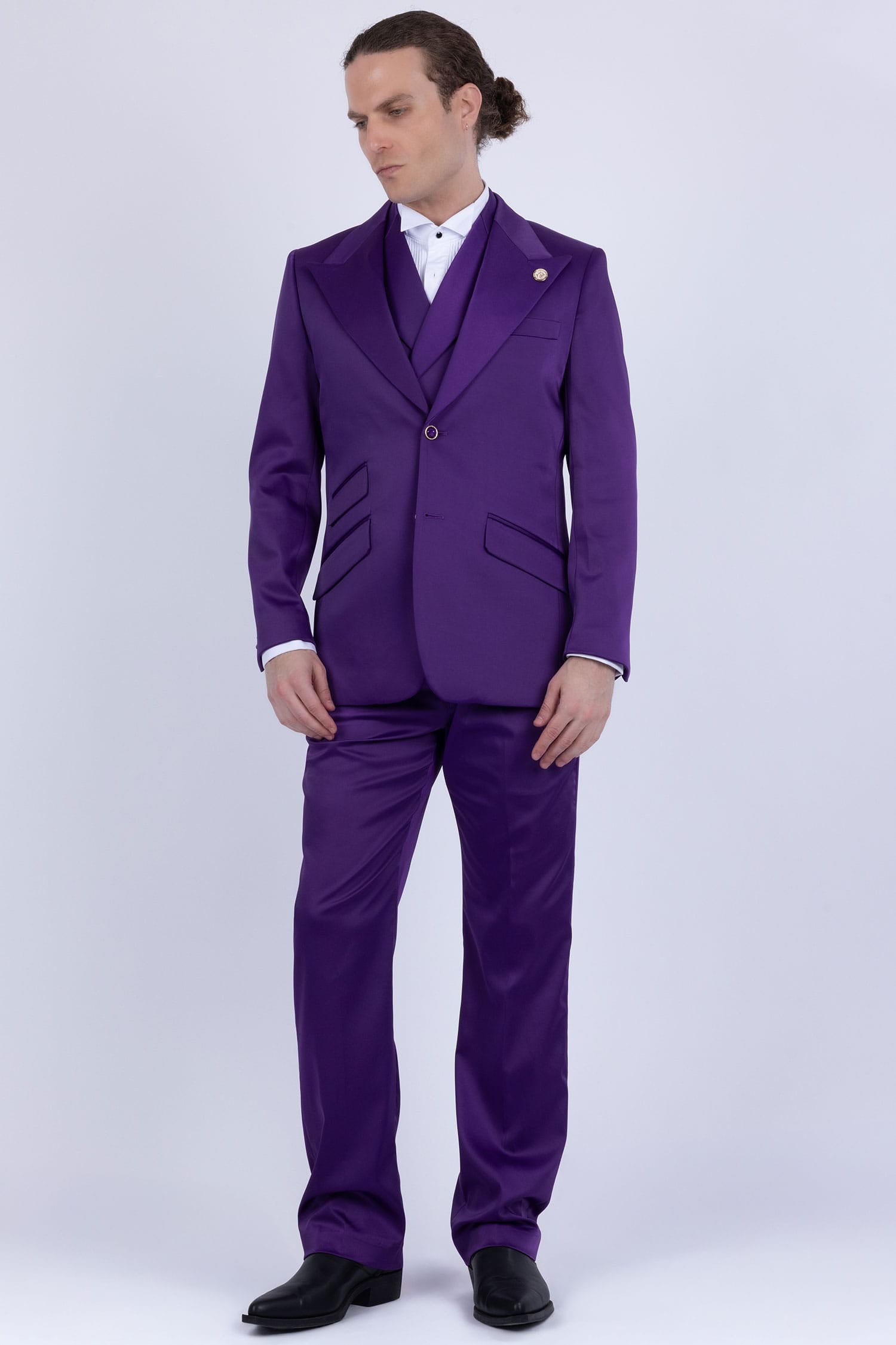 Barabas Men's Solid Color 3-Pieces Peak Lapel Suit Set 6SU11 Purple