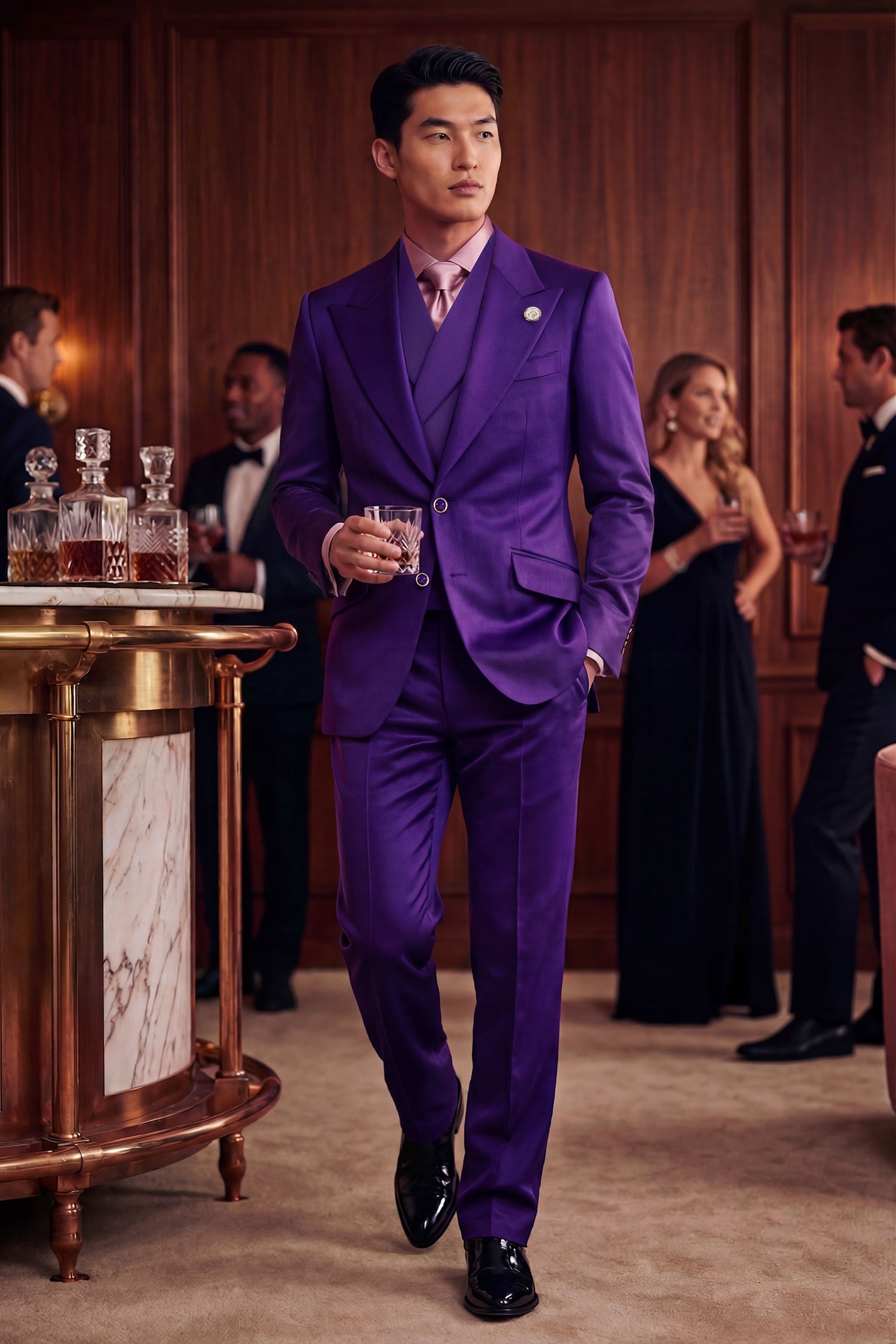 Barabas Men's Solid Color 3-Pieces Peak Lapel Suit Set 6SU11 Purple