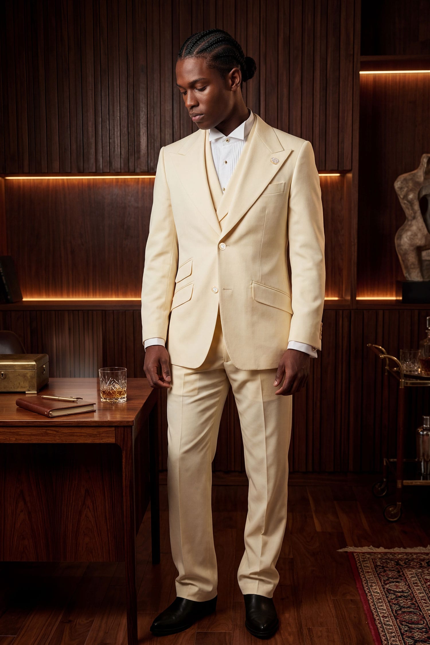 Barabas Men's Solid Color 3-Pieces Peak Lapel Suit Set 6SU11 Whisper White