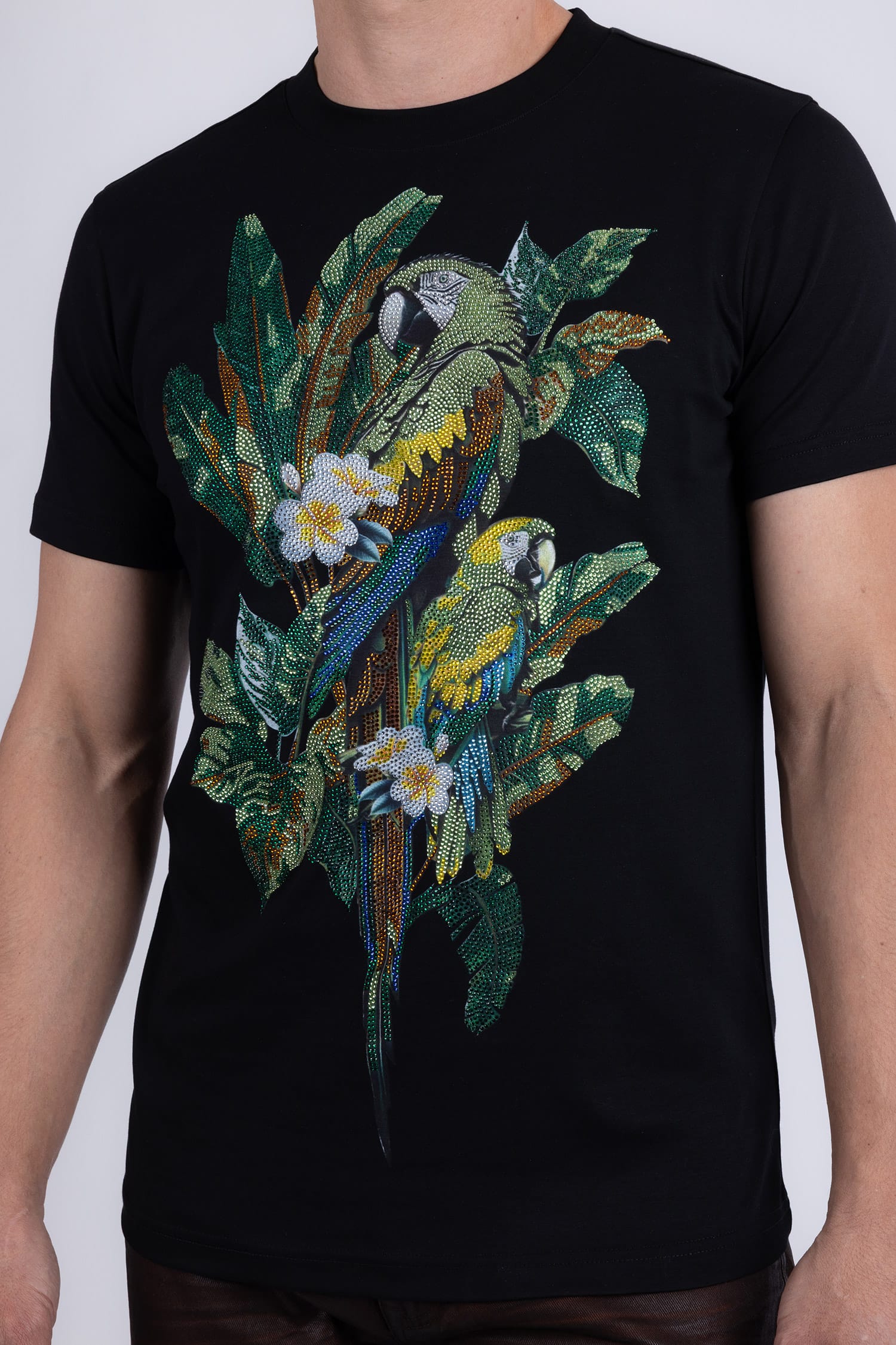 Barabas Men's Laurent Tropical Iguana Rhinestone T-Shirt 6TR02 Black