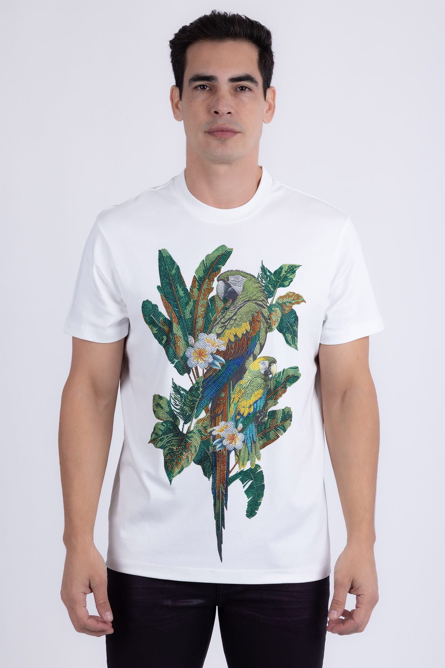 Barabas Men's Laurent Tropical Iguana Rhinestone T-Shirt 6TR02 White