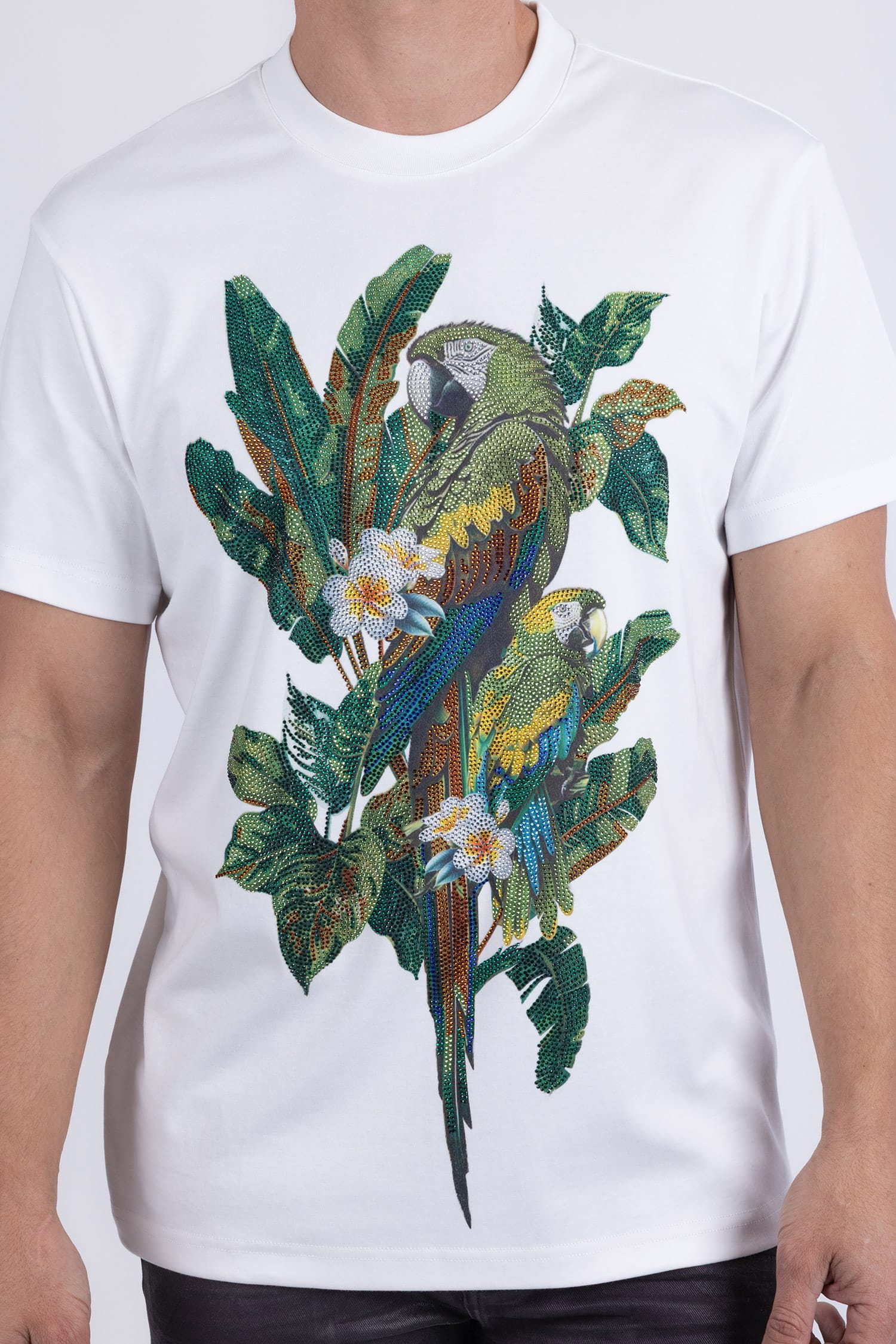 Barabas Men's Laurent Tropical Iguana Rhinestone T-Shirt 6TR02 White