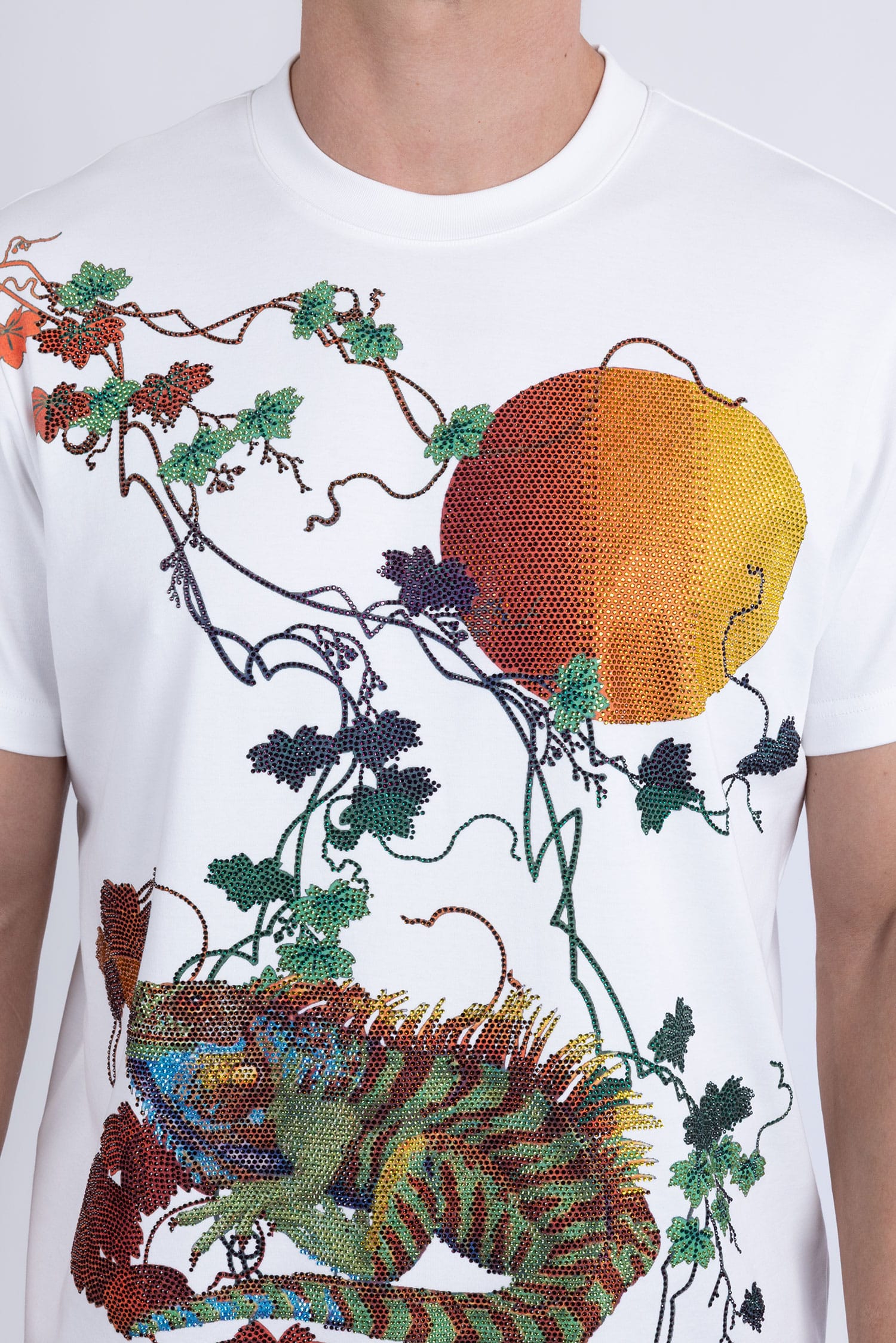 Barabas Men's Rhinestone Iguana Floral Crew-neck T-shirt 6TR03 White