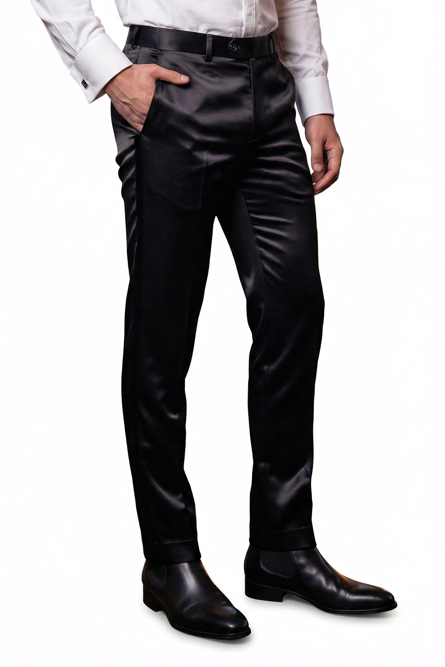 Barabas Men's Solid Color Shiny Dress Pants 6VP1010 Black