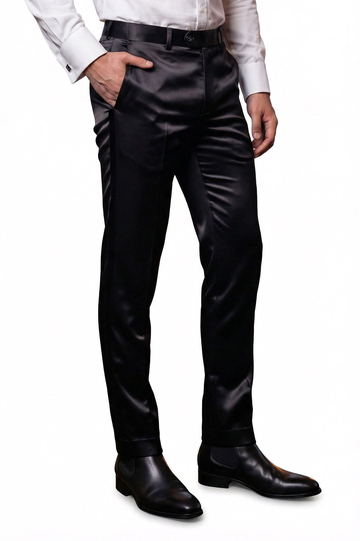 Barabas Men's Solid Color Shiny Dress Pants 6VP1010 Black