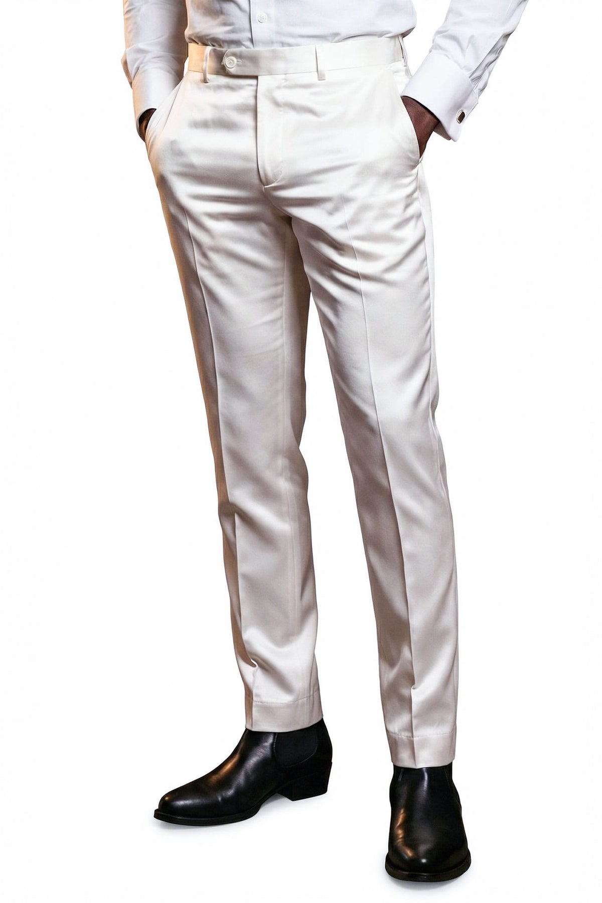 Barabas Men's Solid Color Shiny Dress Pants 6VP1010 White