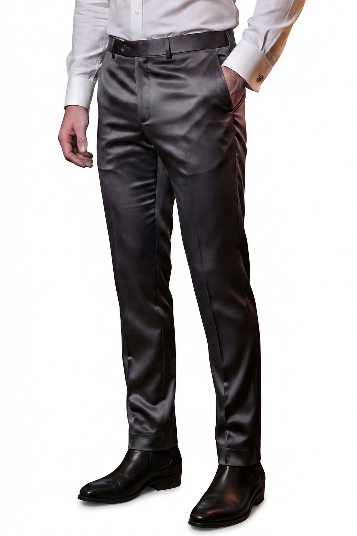 Barabas Men's Solid Color Shiny Dress Pants 6VP1010 Grey