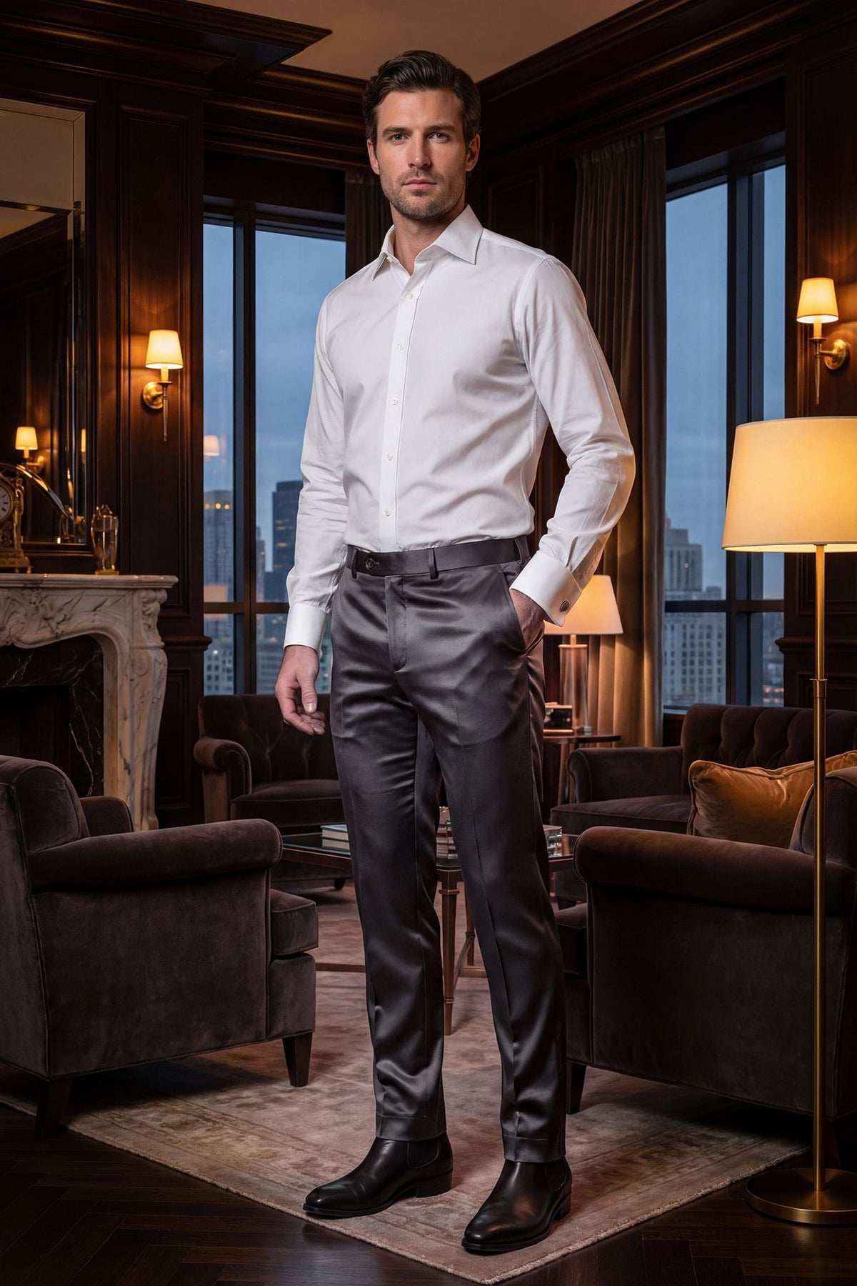 Barabas Men's Solid Color Shiny Dress Pants 6VP1010 Grey