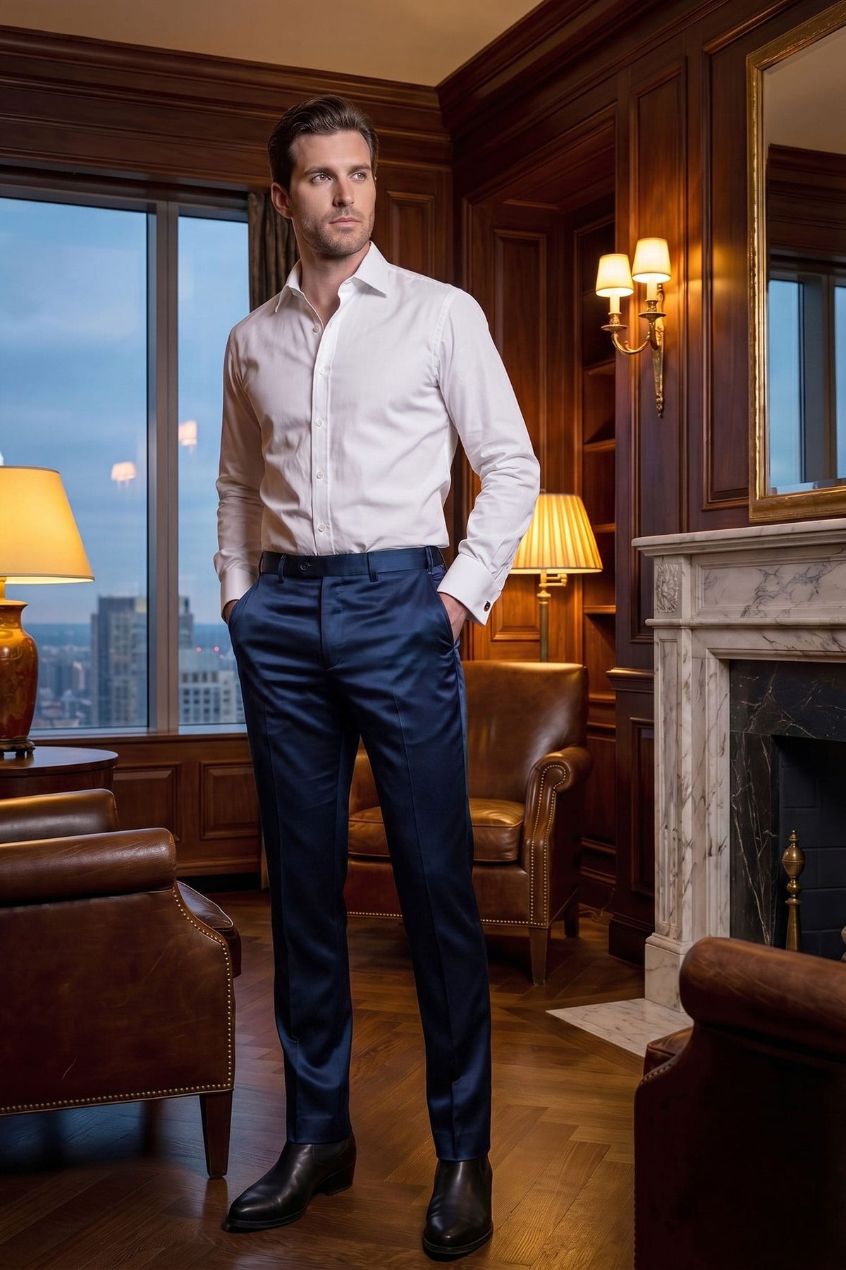 Barabas Men's Solid Color Shiny Dress Pants 6VP1010 Estate Blue