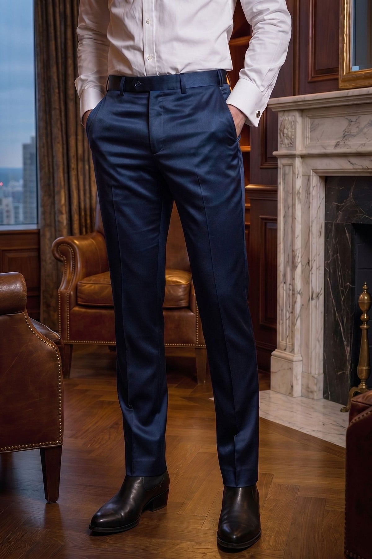 Barabas Men's Solid Color Shiny Dress Pants 6VP1010 Estate Blue