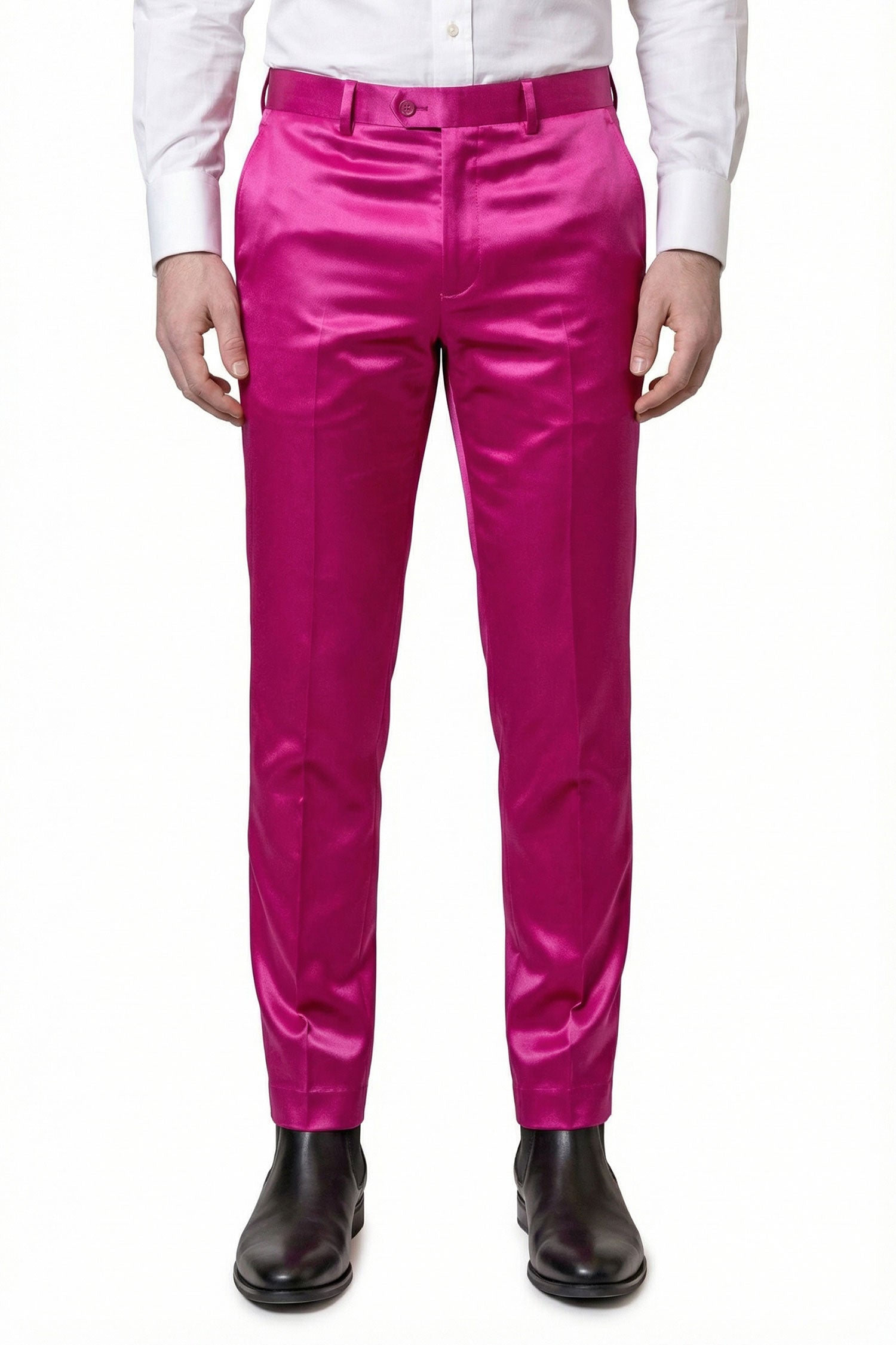 Barabas Men's Solid Color Shiny Dress Pants 6VP1010 Fucshia