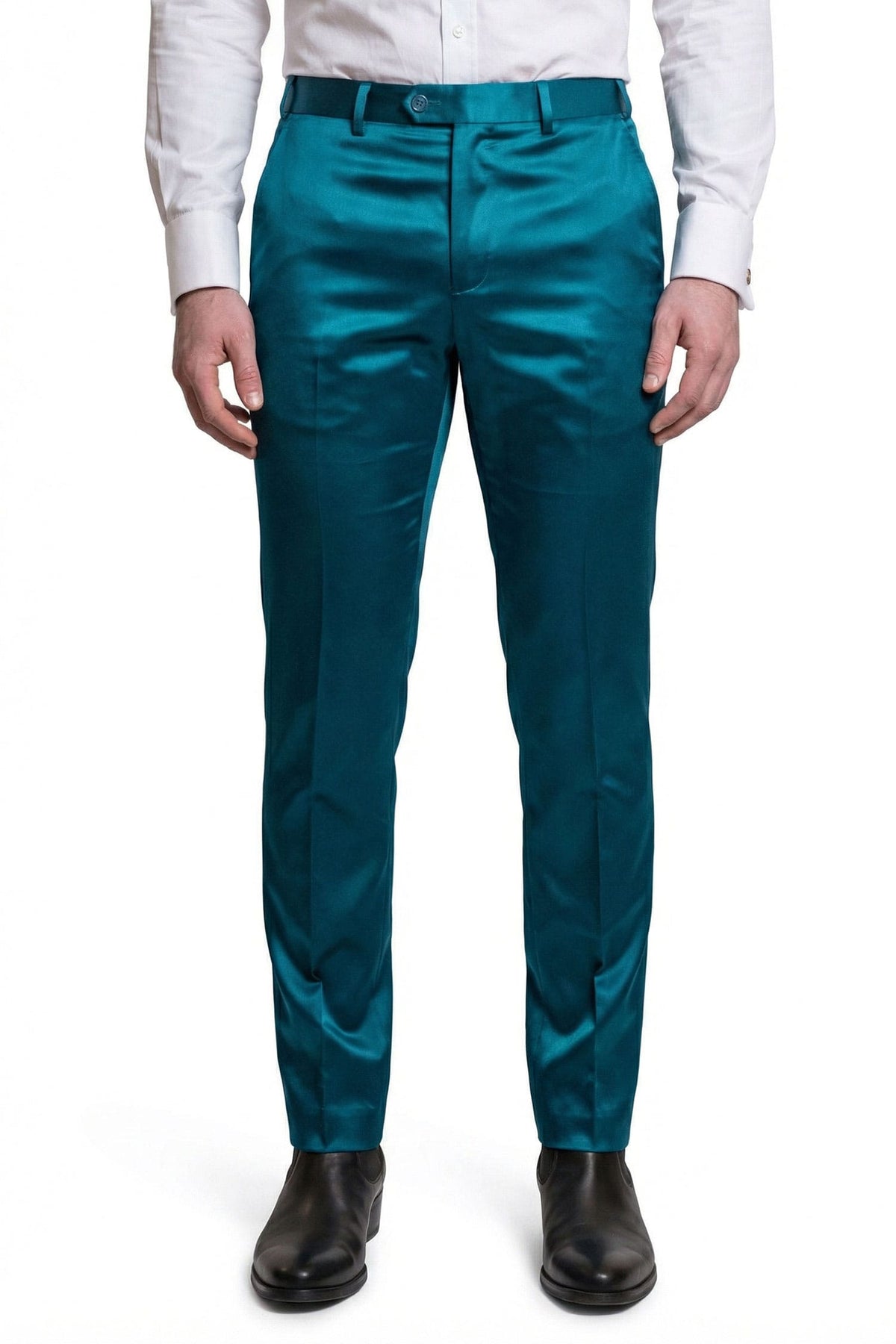 Barabas Men's Solid Color Shiny Dress Pants 6VP1010 Hunter Green