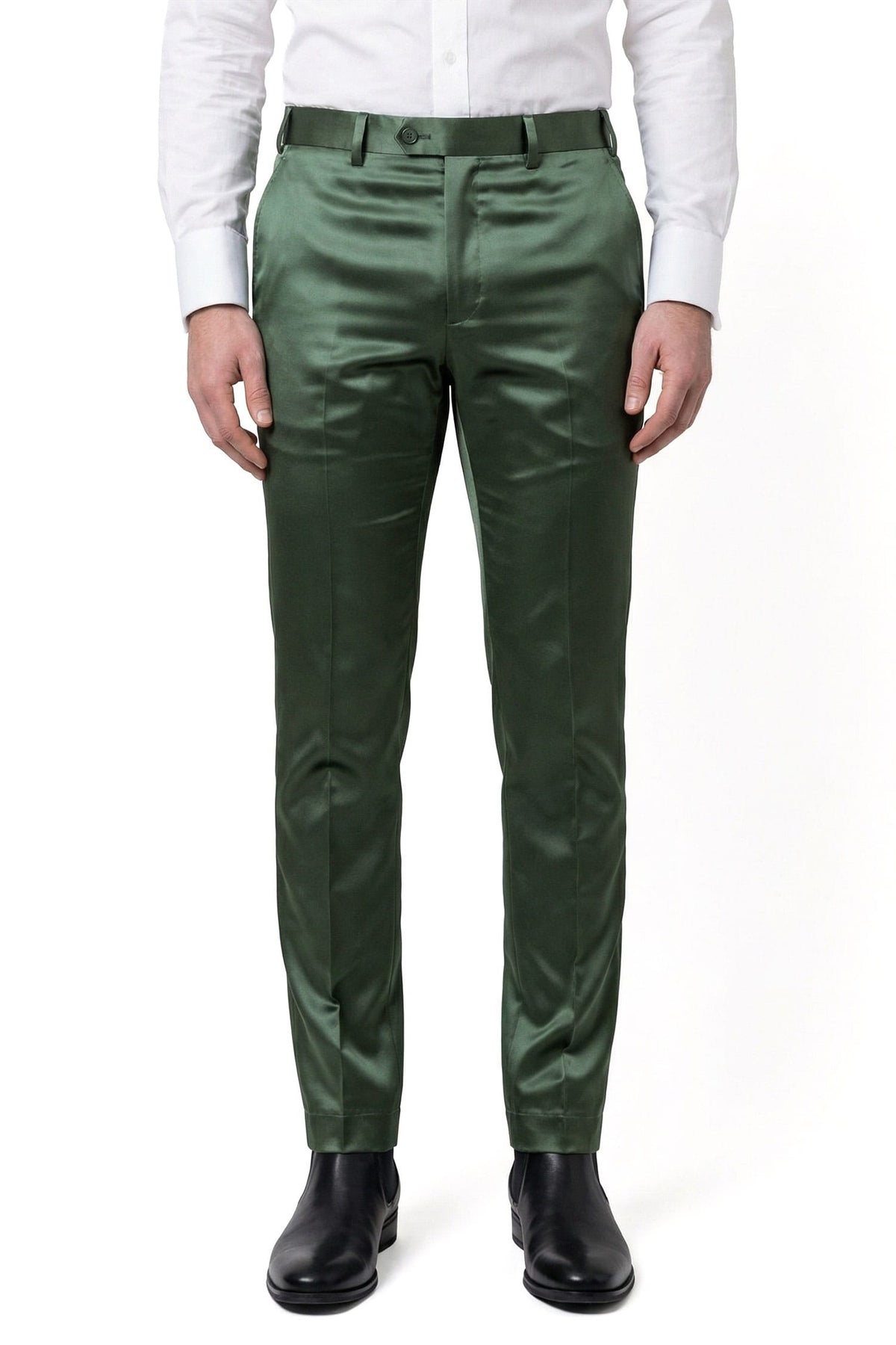 Barabas Men's Solid Color Shiny Dress Pants 6VP1010 Green
