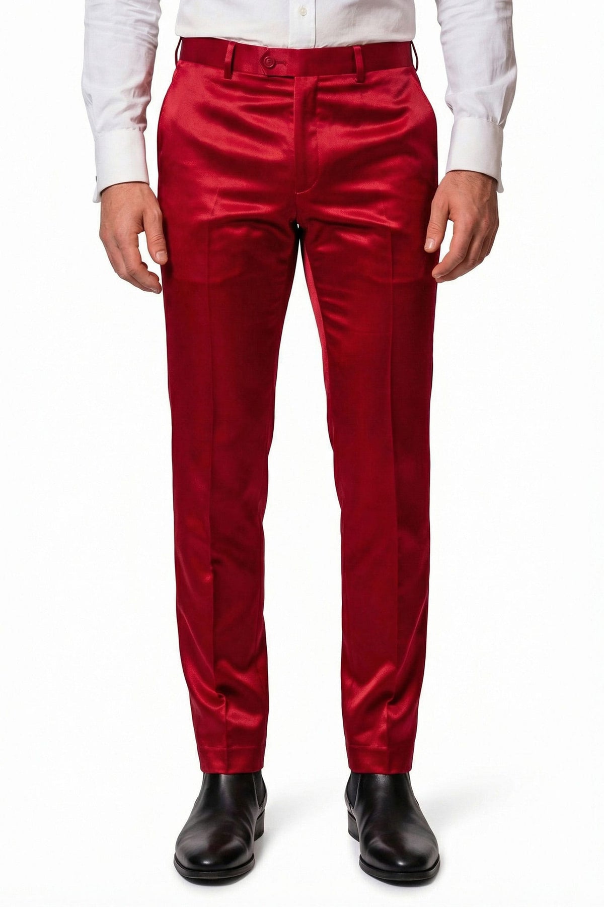 Barabas Men's Solid Color Shiny Dress Pants 6VP1010 Red