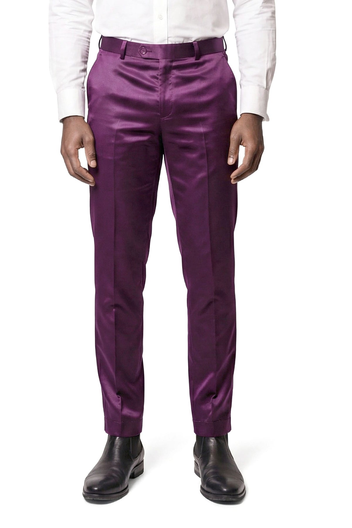 Barabas Men's Solid Color Shiny Dress Pants 6VP1010 Purple