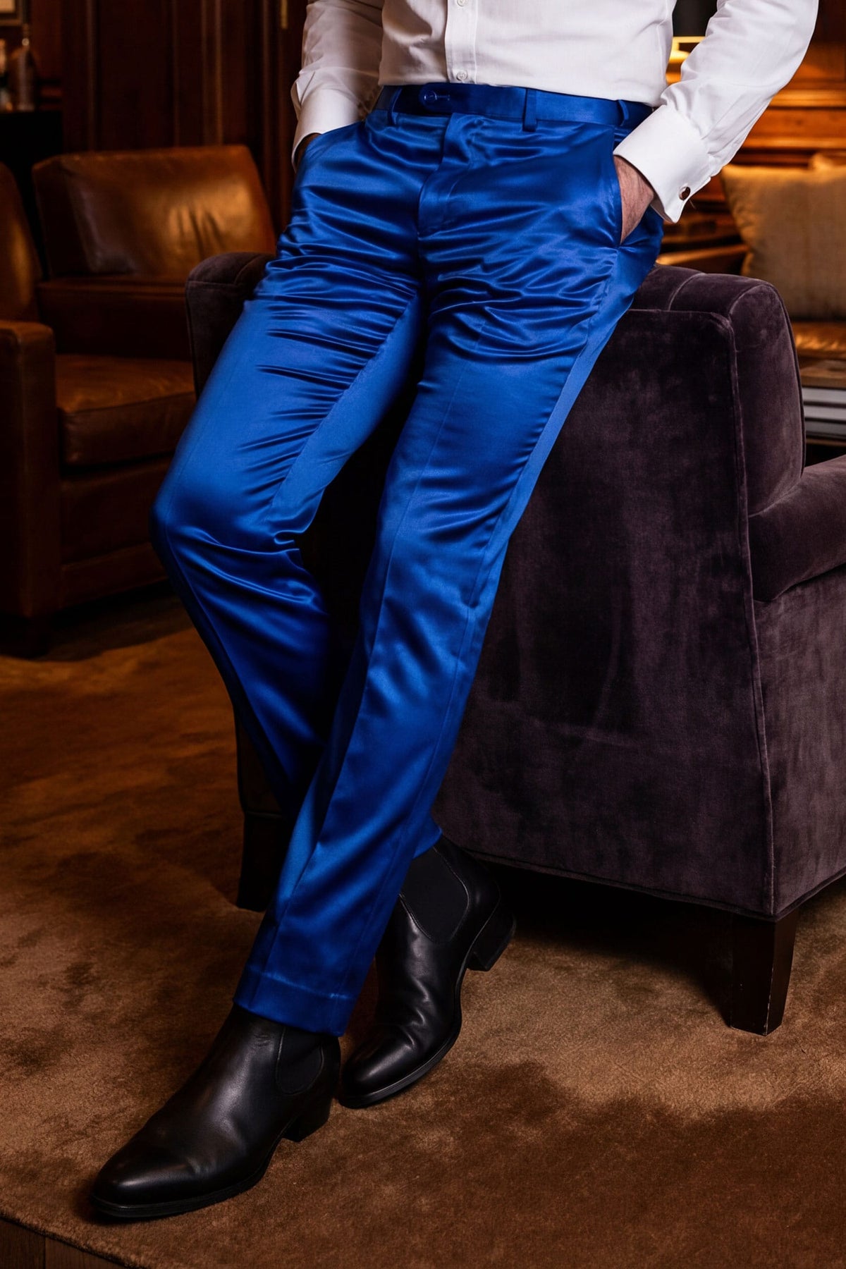 Barabas Men's Solid Color Shiny Dress Pants 6VP1010 Sapphire
