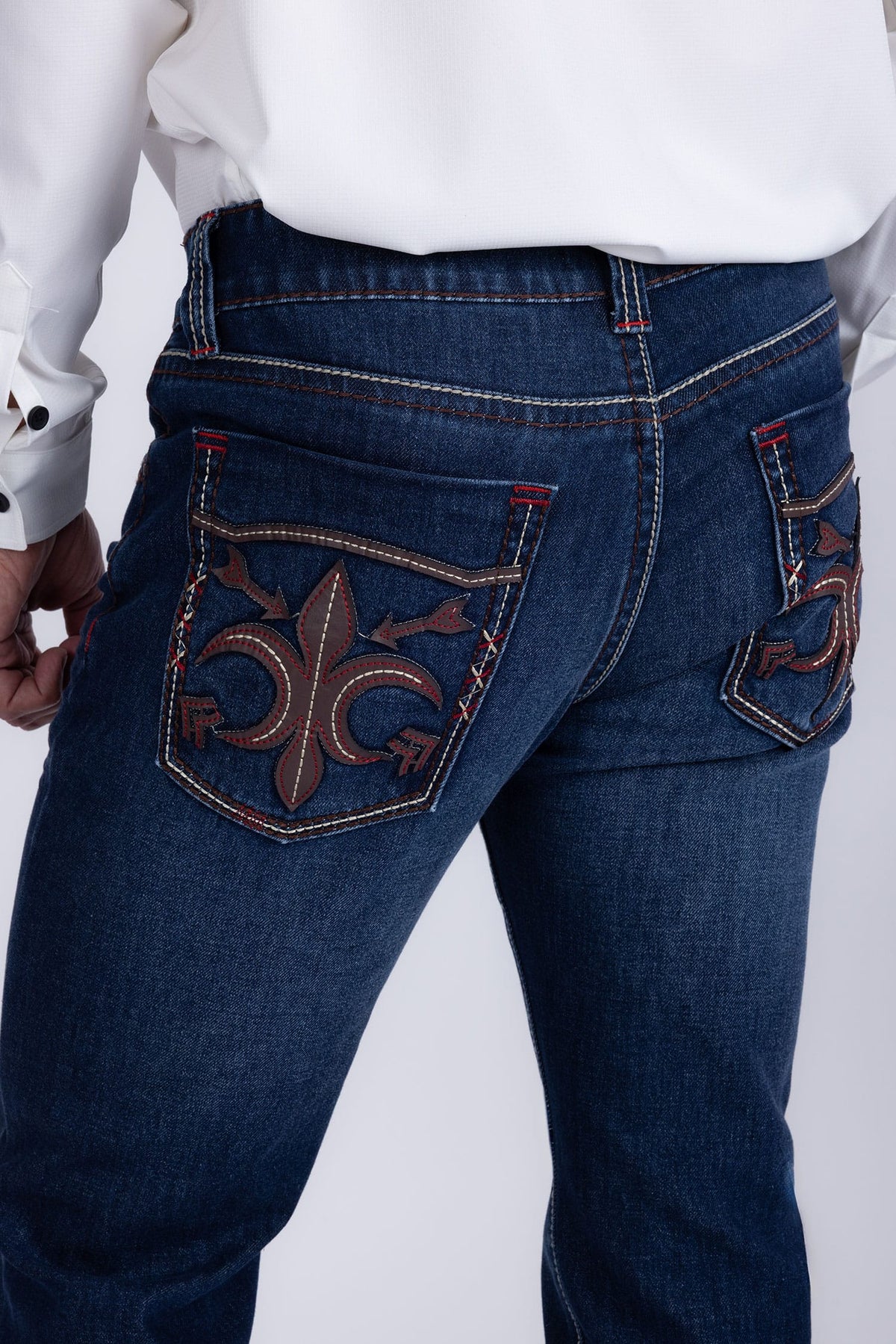 Men's Western Fleur-De-Lis Arrow Straight-Fit Jeans | BARABAS 6WD01 Dark Blue